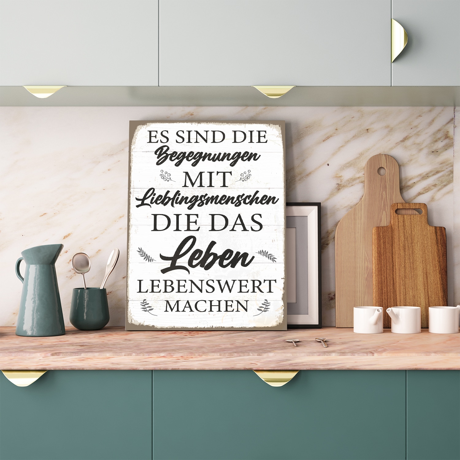 queence Metallbild "Begegnungen Spruch Stahlschild Blechschild" 1 Stk. tlg. 20x30x0,2cm - mit 4 Lochbohrung