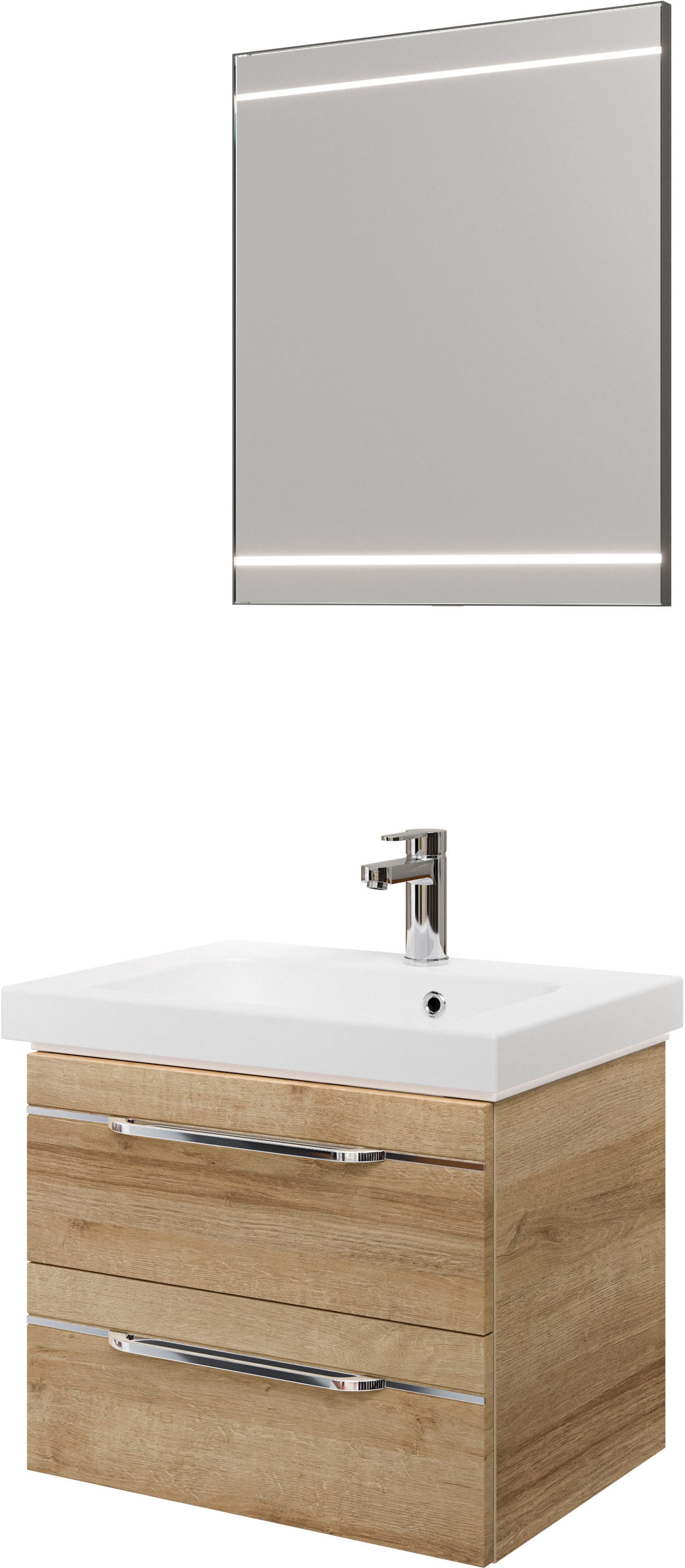 Saphir "Balto 2-teilig Mineralmarmor-Waschtisch mit LED-Spiegel, Waschplatz" 2 Stk. tlg.