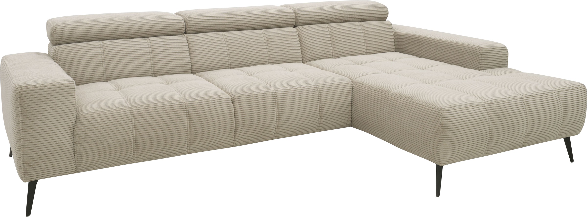 DOMO collection Ecksofa »Trento L-Form, mit Kufenfuß oder Einzelfuß«, wahlweise mit Kopfteilverstellung, Recamiere links/rechts bestellbar
