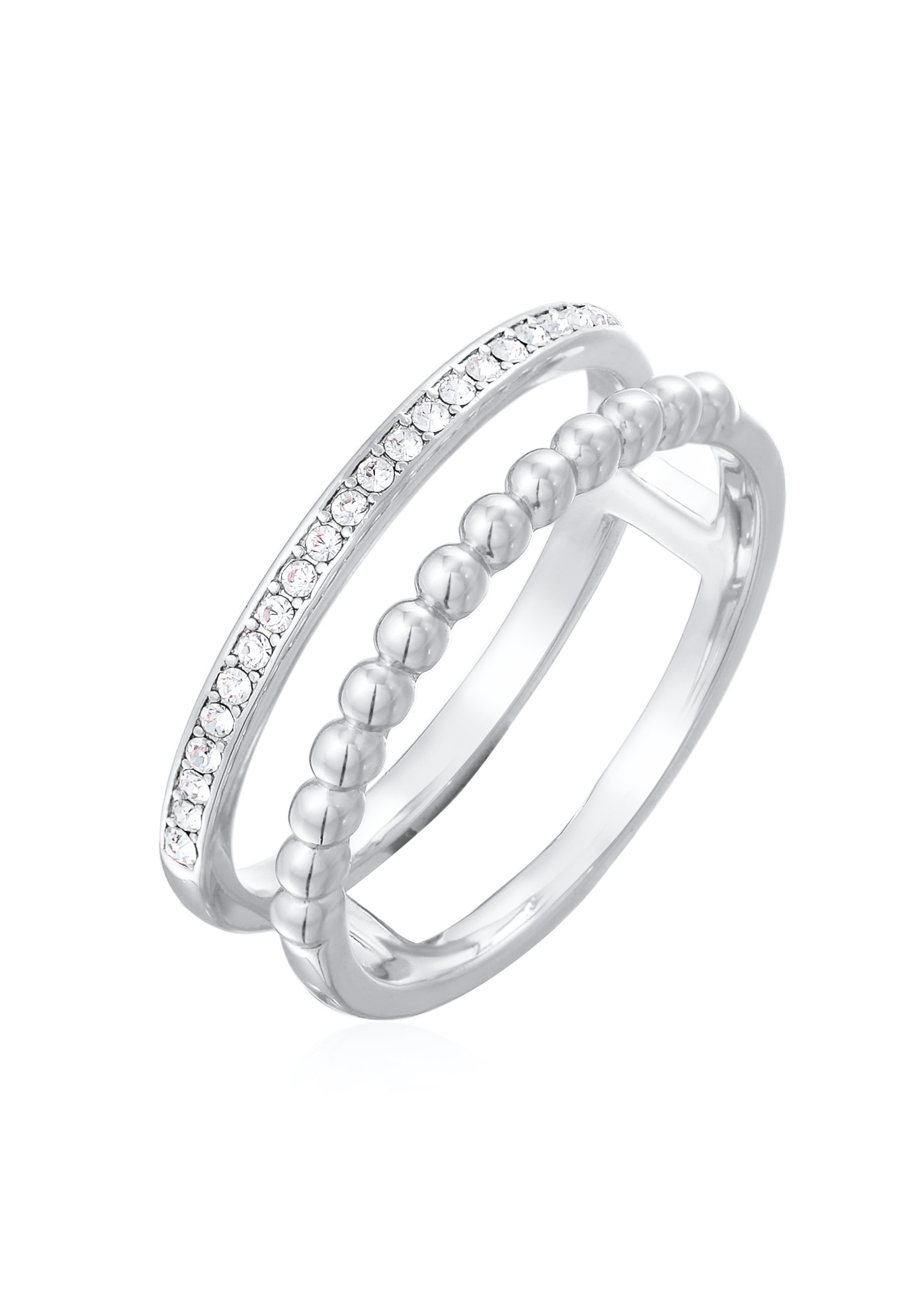 "Ring-Set ELLI ""Ring Zweireihig Kugel Silberfarben Kristallen"" Gr. 54, silber, Fingerringe, Damen, 54,mit Stein, Messing"