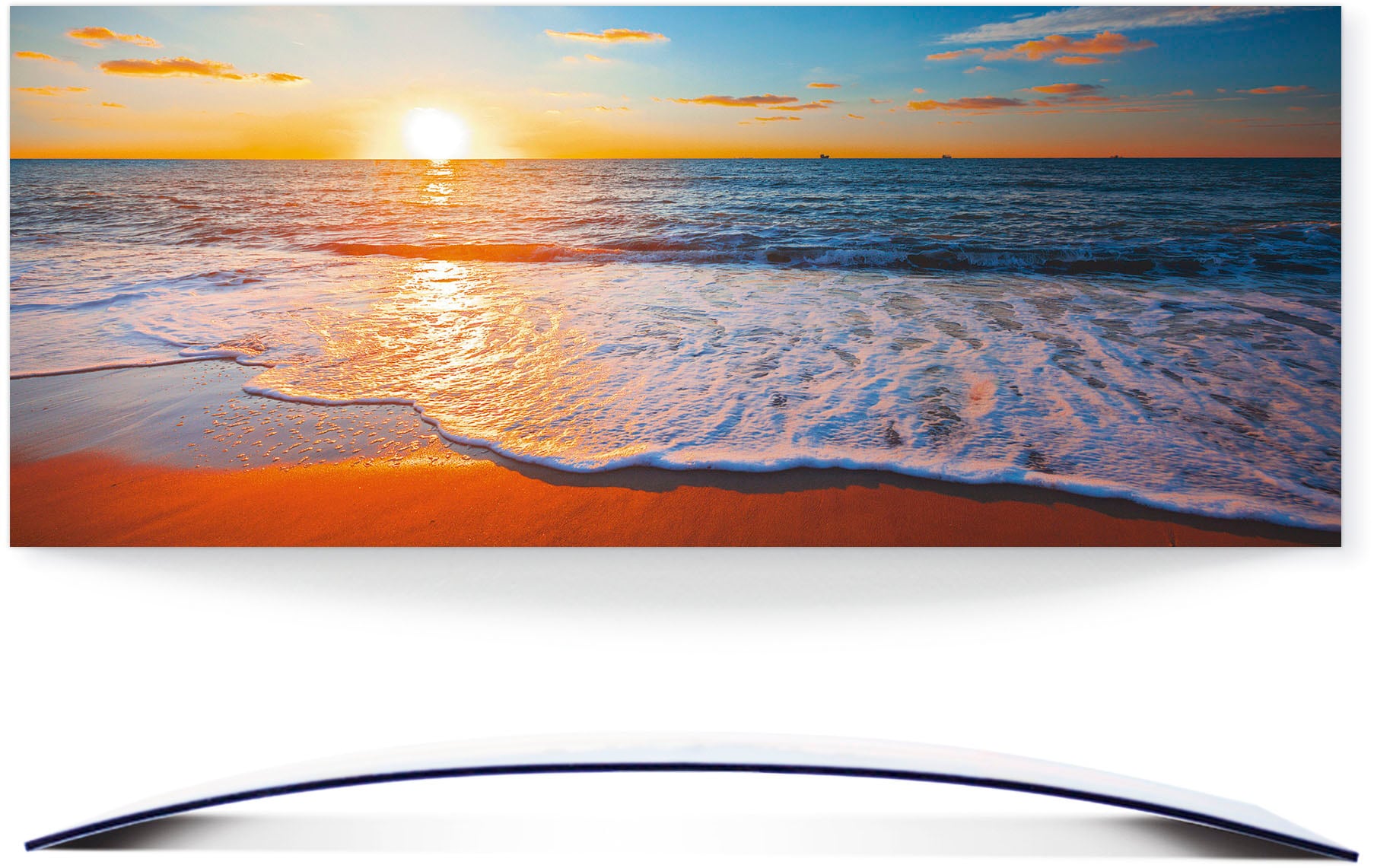 Artland Wandbild "Sonnenuntergang und das Meer", Strand, (1 St.), 3D Optik gebogen