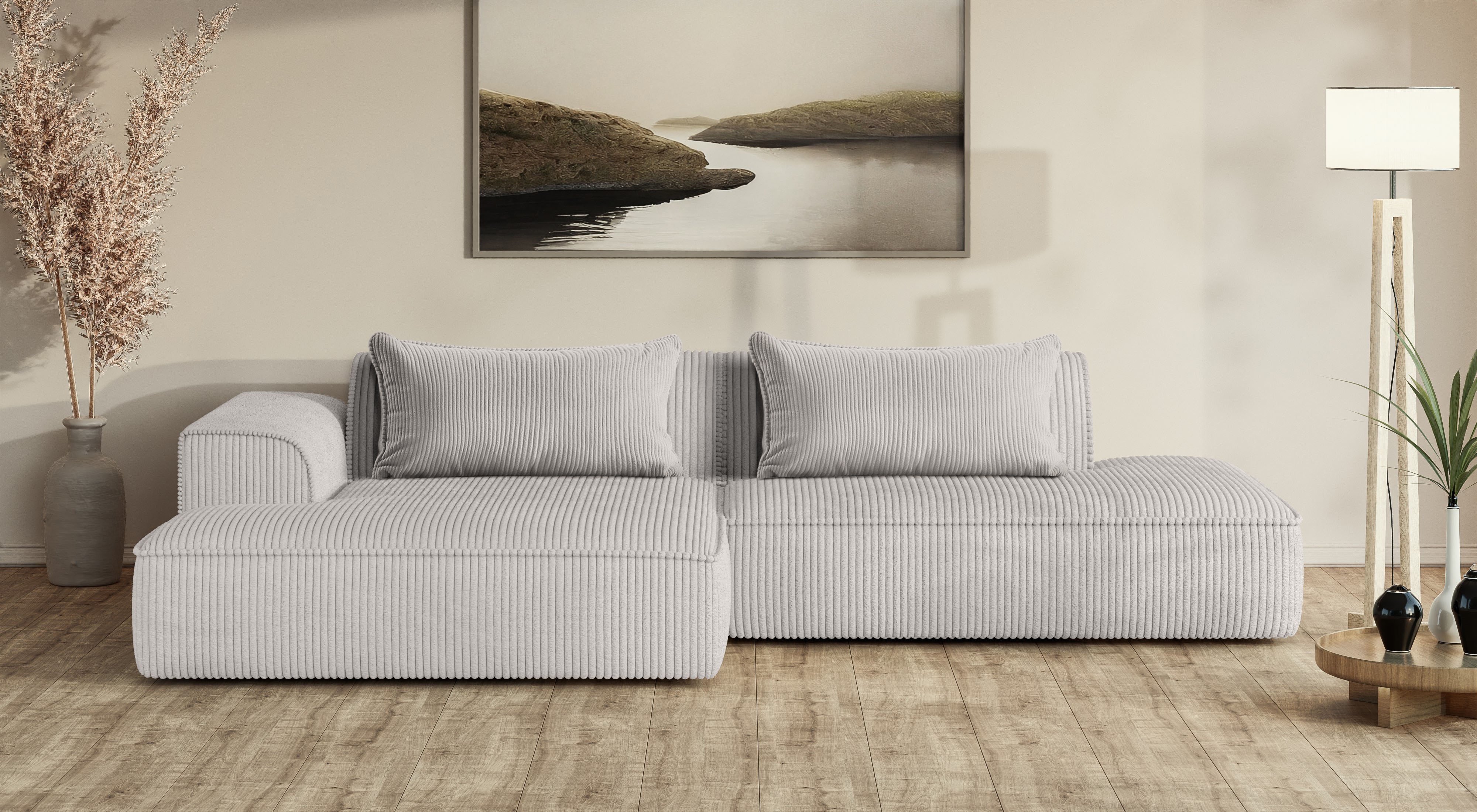 exxpo - sofa fashion Ecksofa "Billund modernes Designsofa, bequem und elegant, Breite 294cm, L-Form" modern, L-form, Wellenfedern, inklusive 2x Nierenkissen