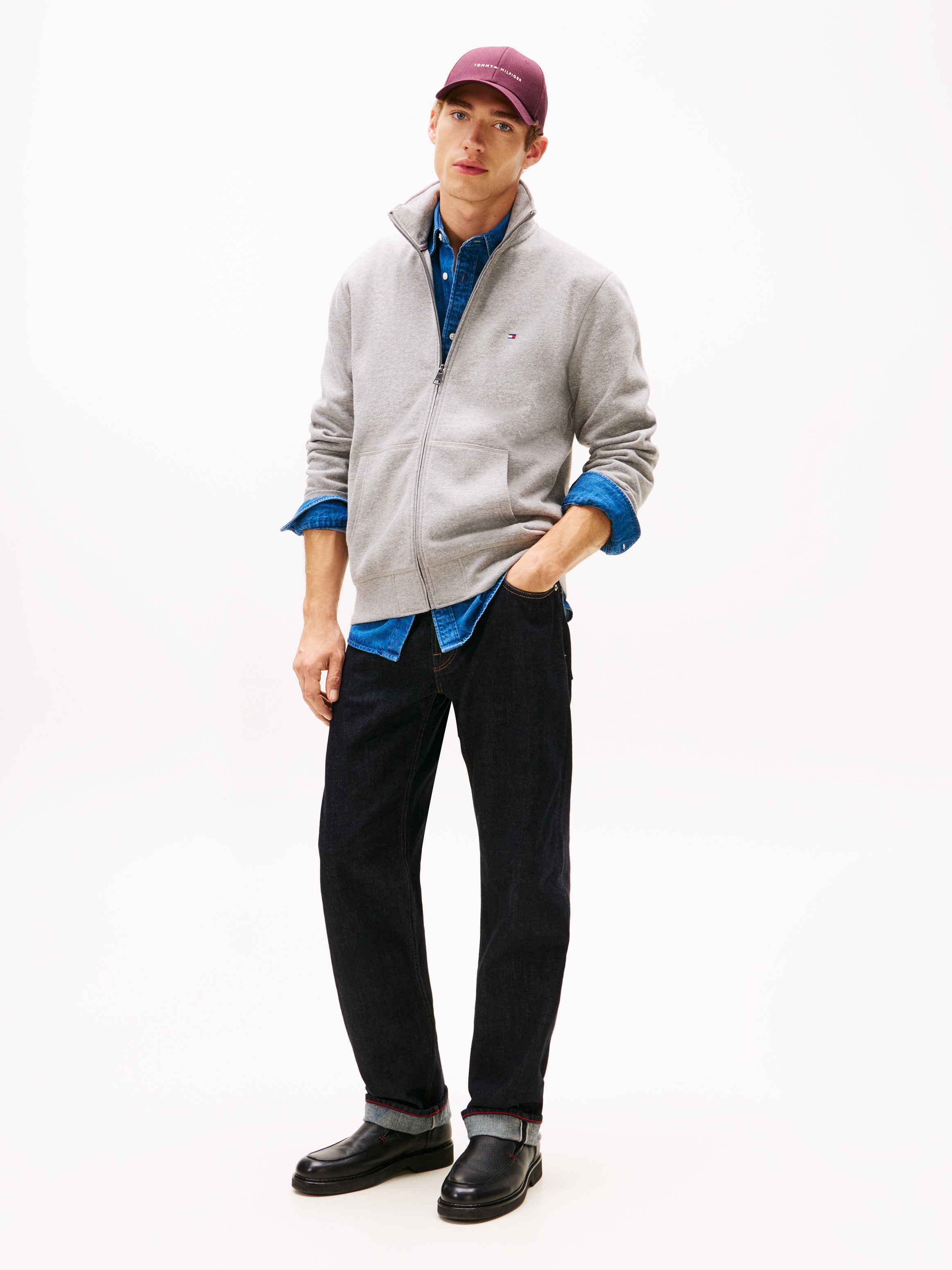 Thumbnail - Tommy Hilfiger Sweatjacke "ESSENTIAL FLEECE STAND COLLAR" mit Stehkragen, regular fit, Rippbündchen