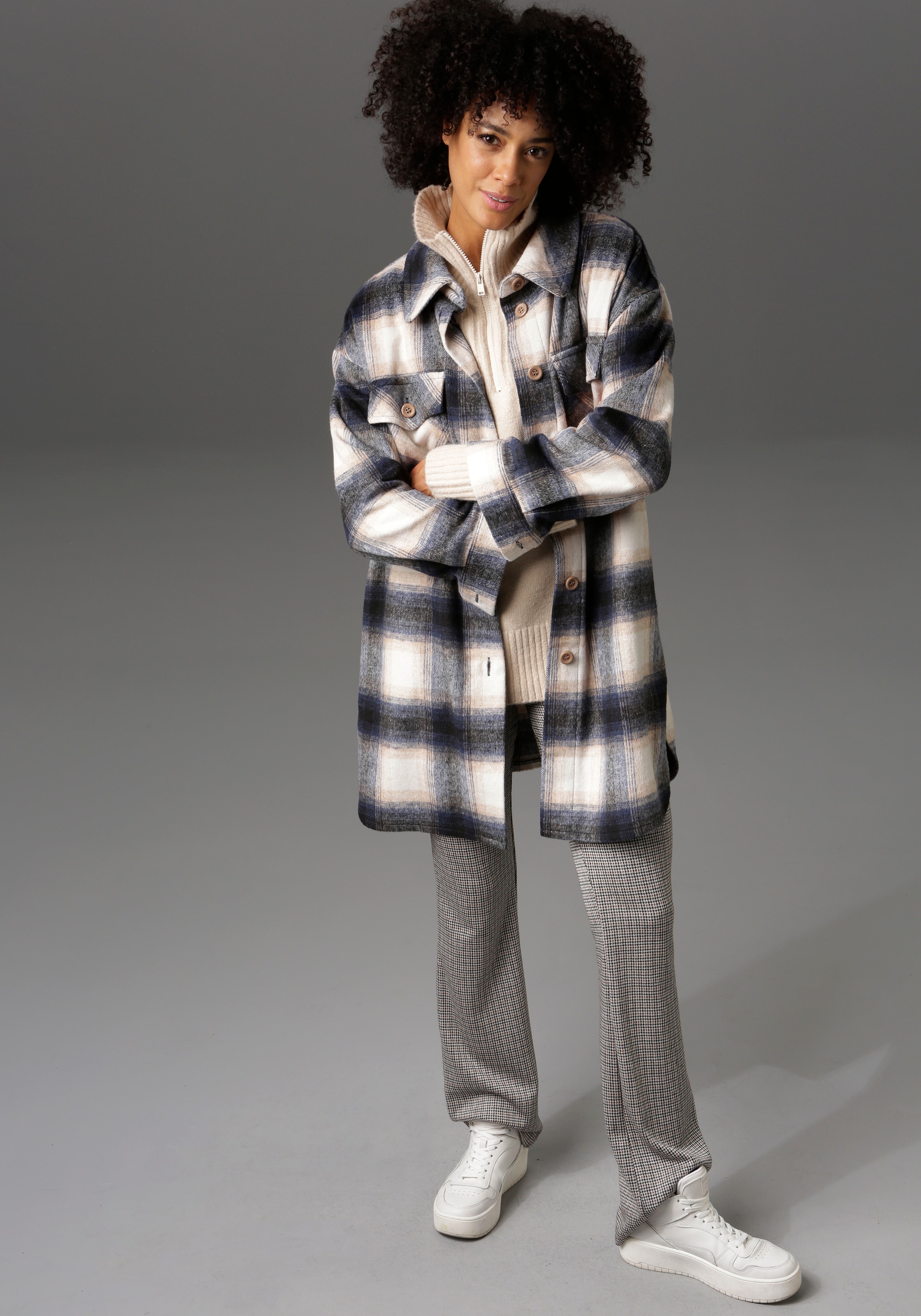 Aniston CASUAL Langjacke, im Karo-Dessin für kaufen | BAUR