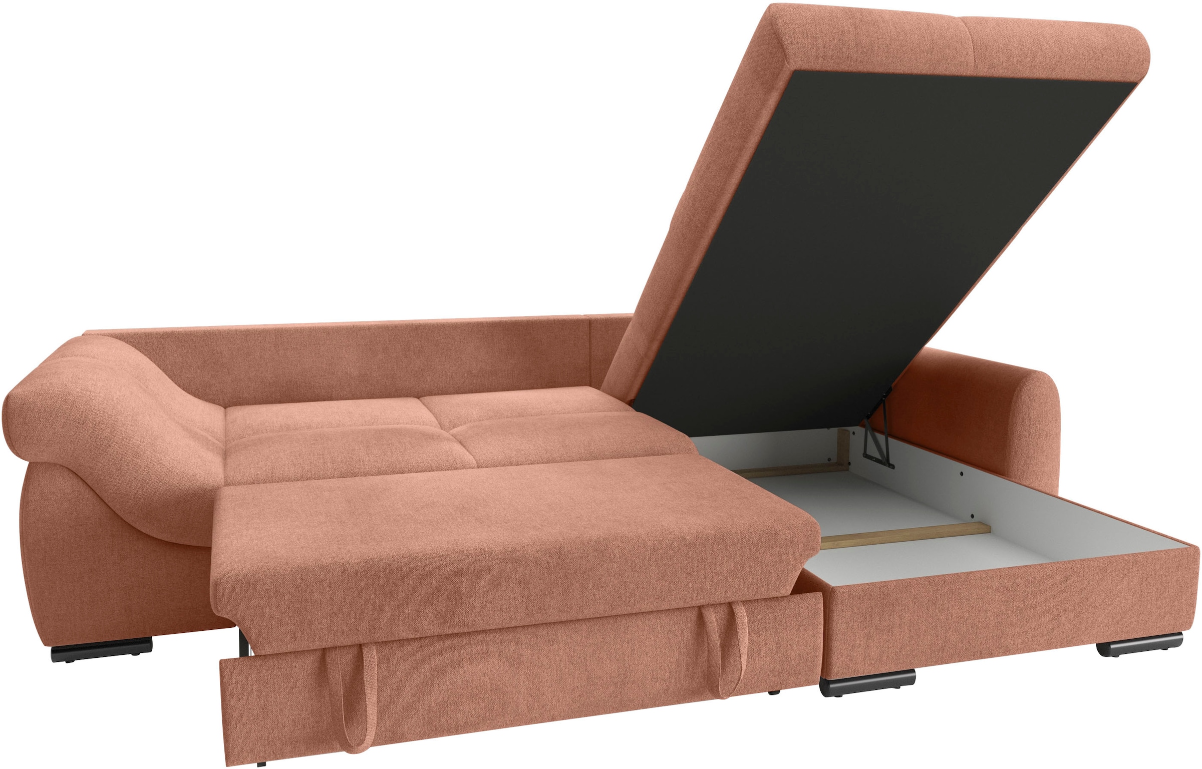 Mr. Couch Ecksofa »Livorno L-Form«, inkl. Hochschläfer-Bettauszug, XL-Bettkasten weiß beschichtet