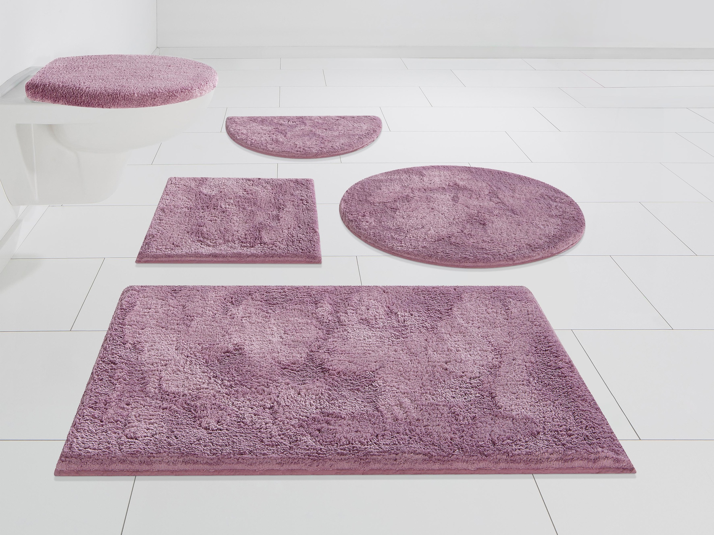 my home Badematte »Jos, Badvorleger, Badezimmer Teppich«, rutschhemmend beschichtet, fußbodenheizungsgeeignet-schnell trocknend, Badematten in Pastell-Farben, Badteppich als 3 teiliges Set erhältlich