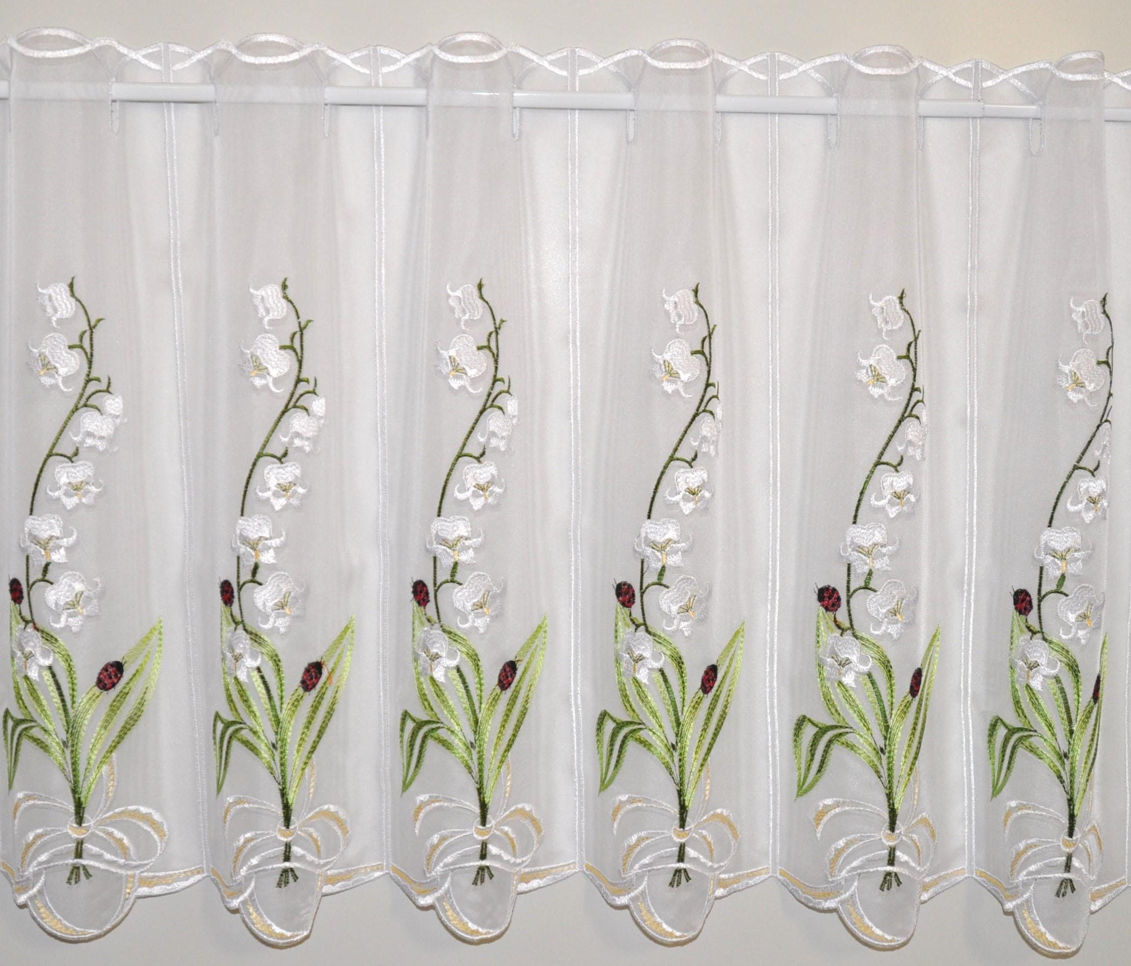 Stickereien Plauen Scheibengardine "Maiglöckchen" Stangendurchzug 1 Stk. tl günstig online kaufen