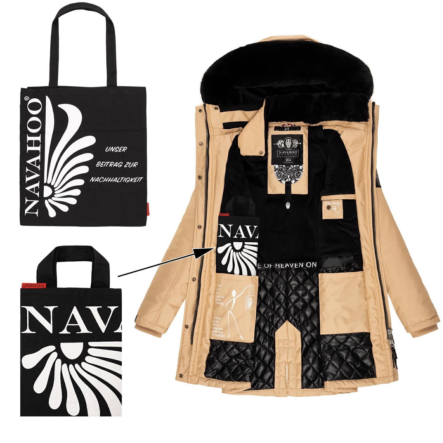 Navahoo Wintermantel »Tiniis«, Parka mit abnehmbarer Kapuze und extra Einkaufstasche