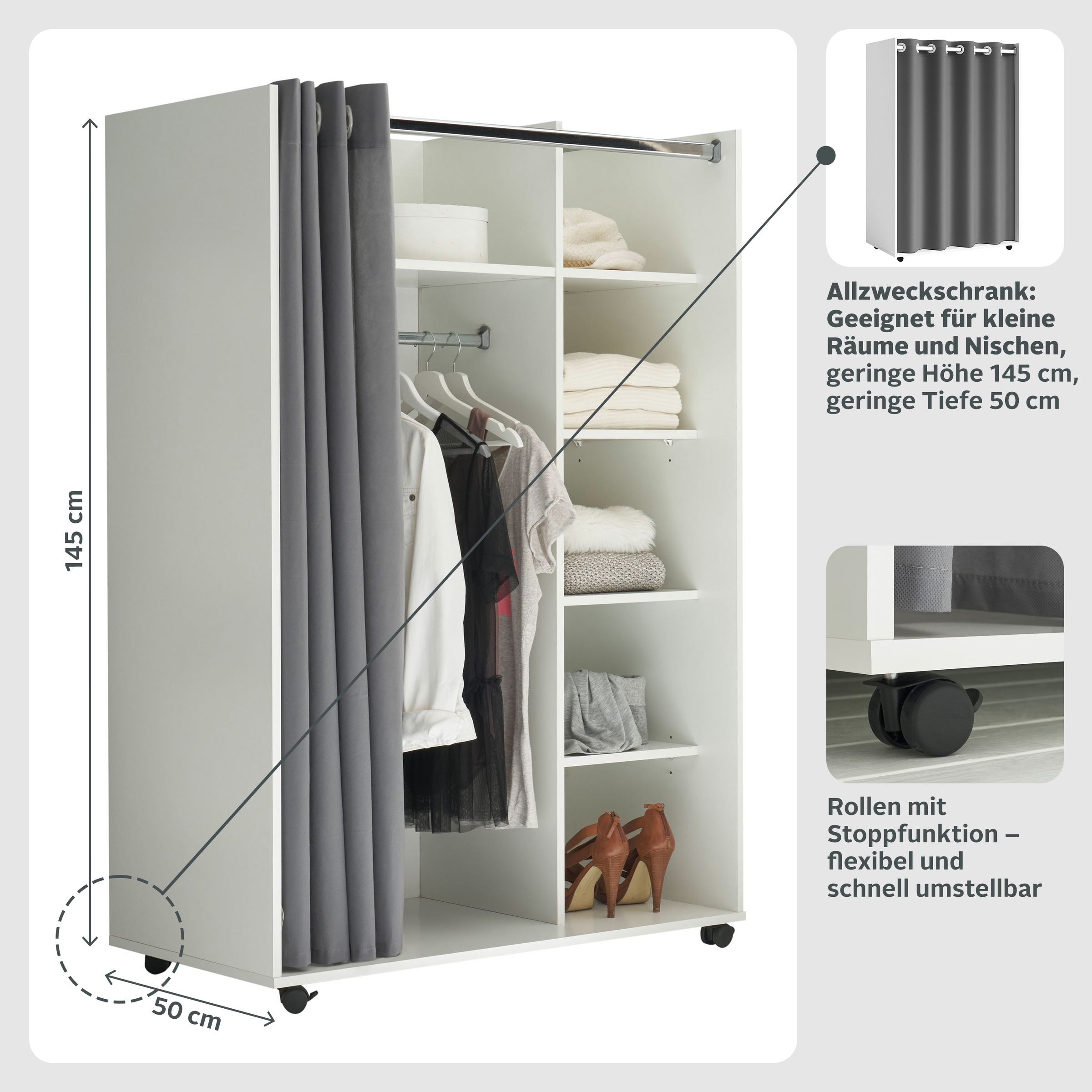 Thumbnail - Schlafkontor Kleiderschrank "Jenke Kleiderschrank Schlafzimmerschrank auf Rollen - BESTSELLER" Allzweckkleiderschrank Sc...