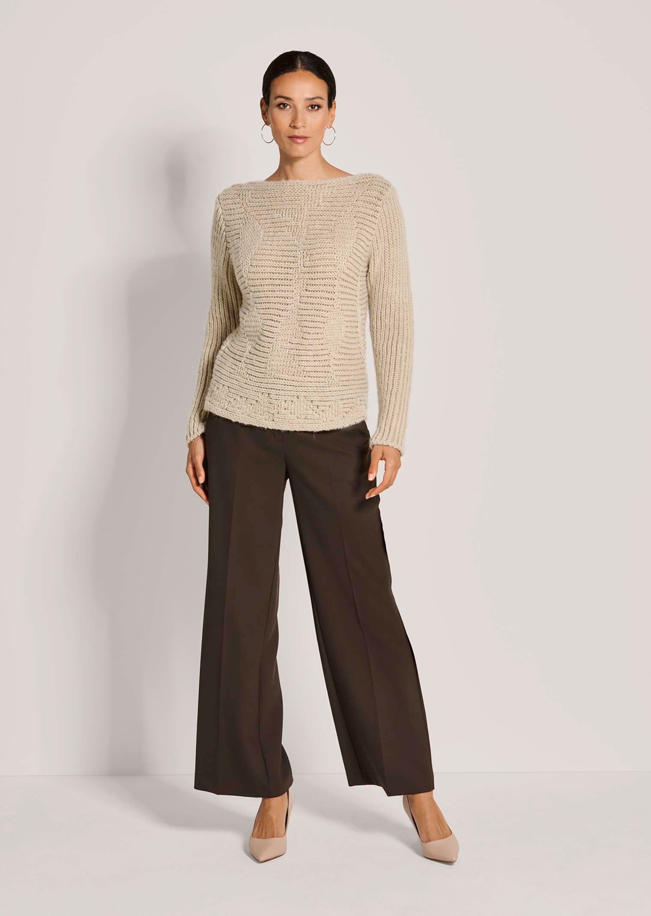 MADELEINE Longpullover »Strickpullover Eleganter Maschenpullover mit U-Boot-Ausschnitt« Struktur-Mix