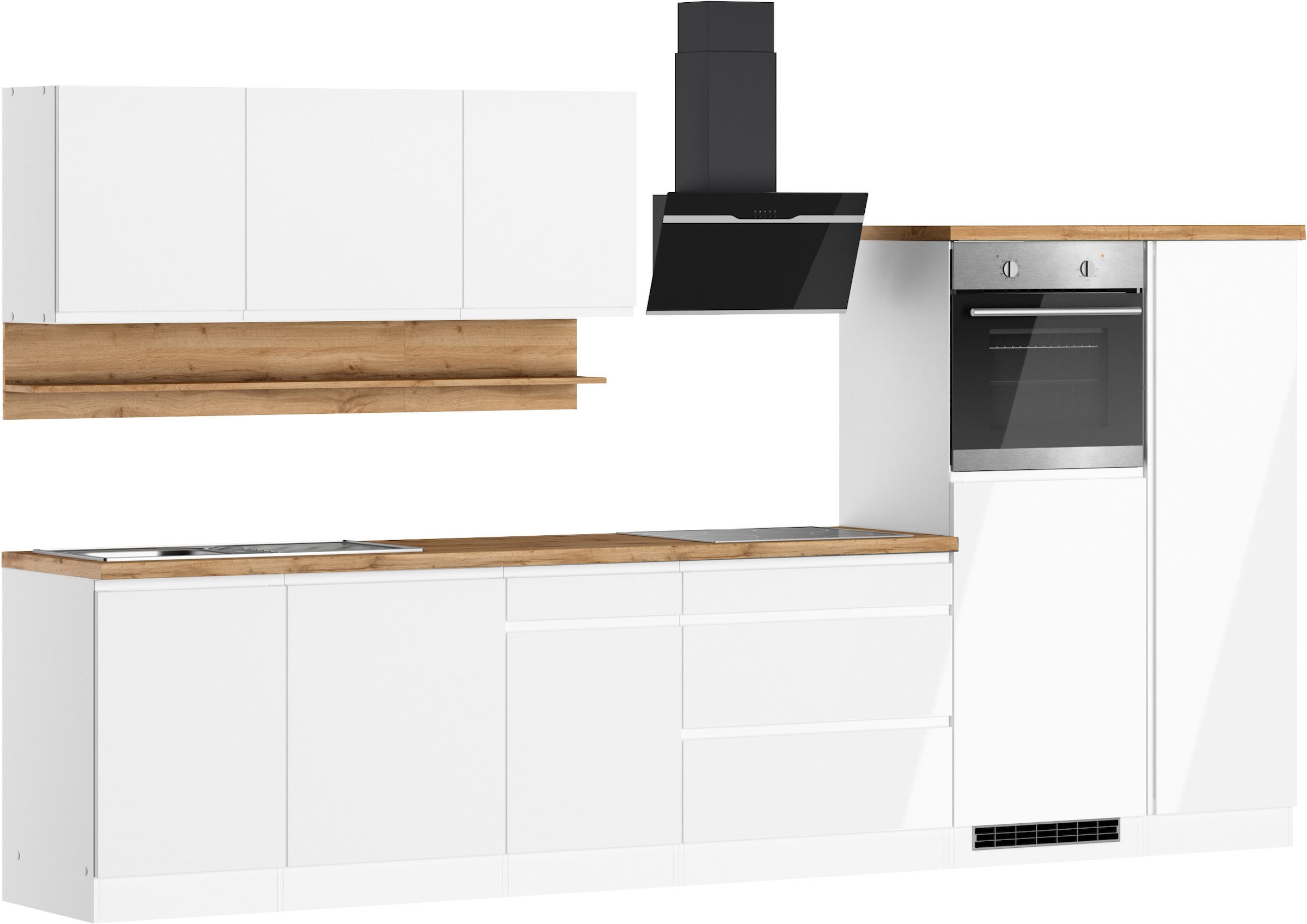 KOCHSTATION »KS-Virginia,neu in verbesserter Ausführung« Arbeitsplatte 38 mm stark, Stauraum, Softclose,  Breite 350 cm, Soft-Close, ohne E-Geräte