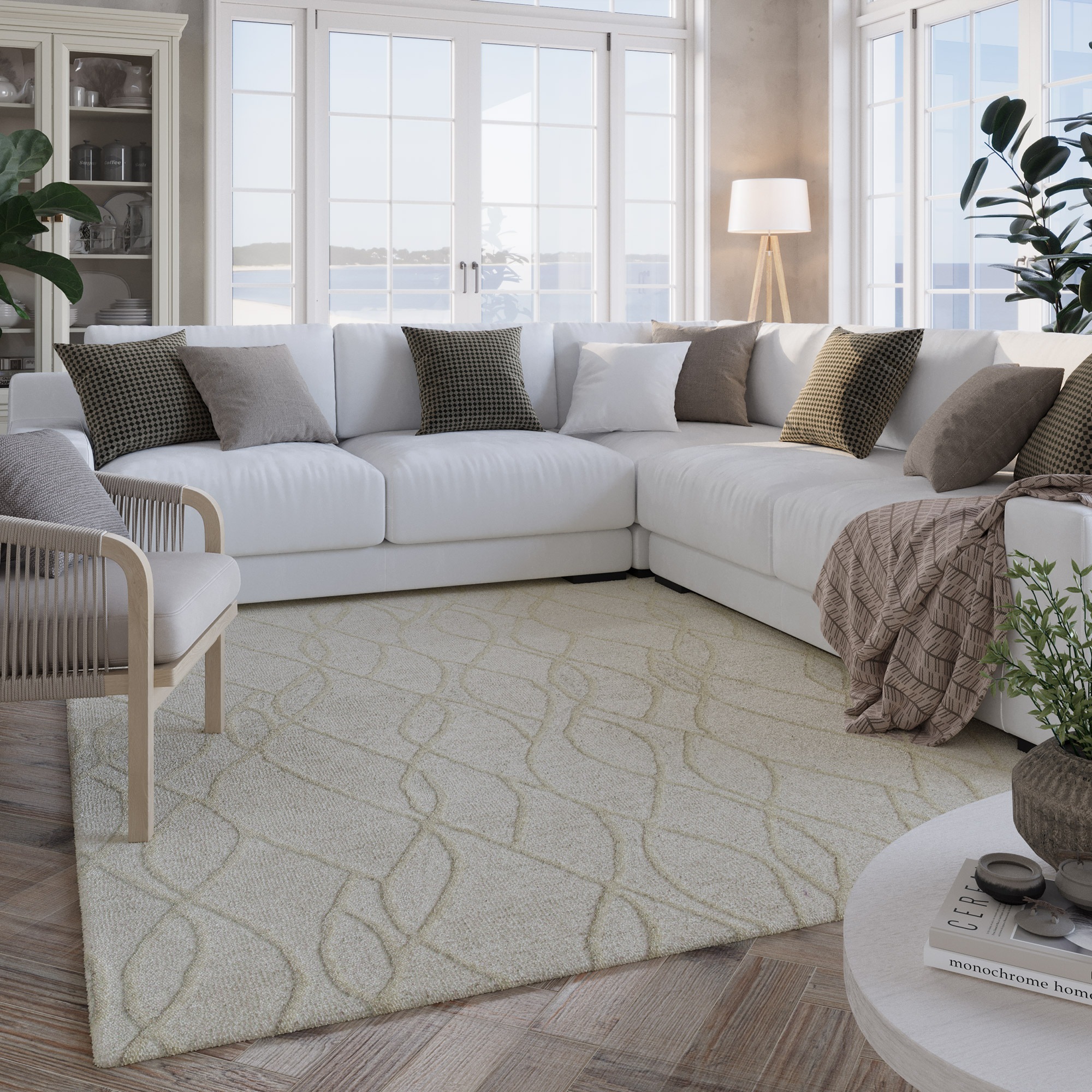 Wecon home Wollteppich »Hamptons TWENTYTHREE«, rechteckig, 15 mm Höhe, Läufer, Schurwolle, Kurzflor, Wohnzimmer, Schlafzimmer, Wellen