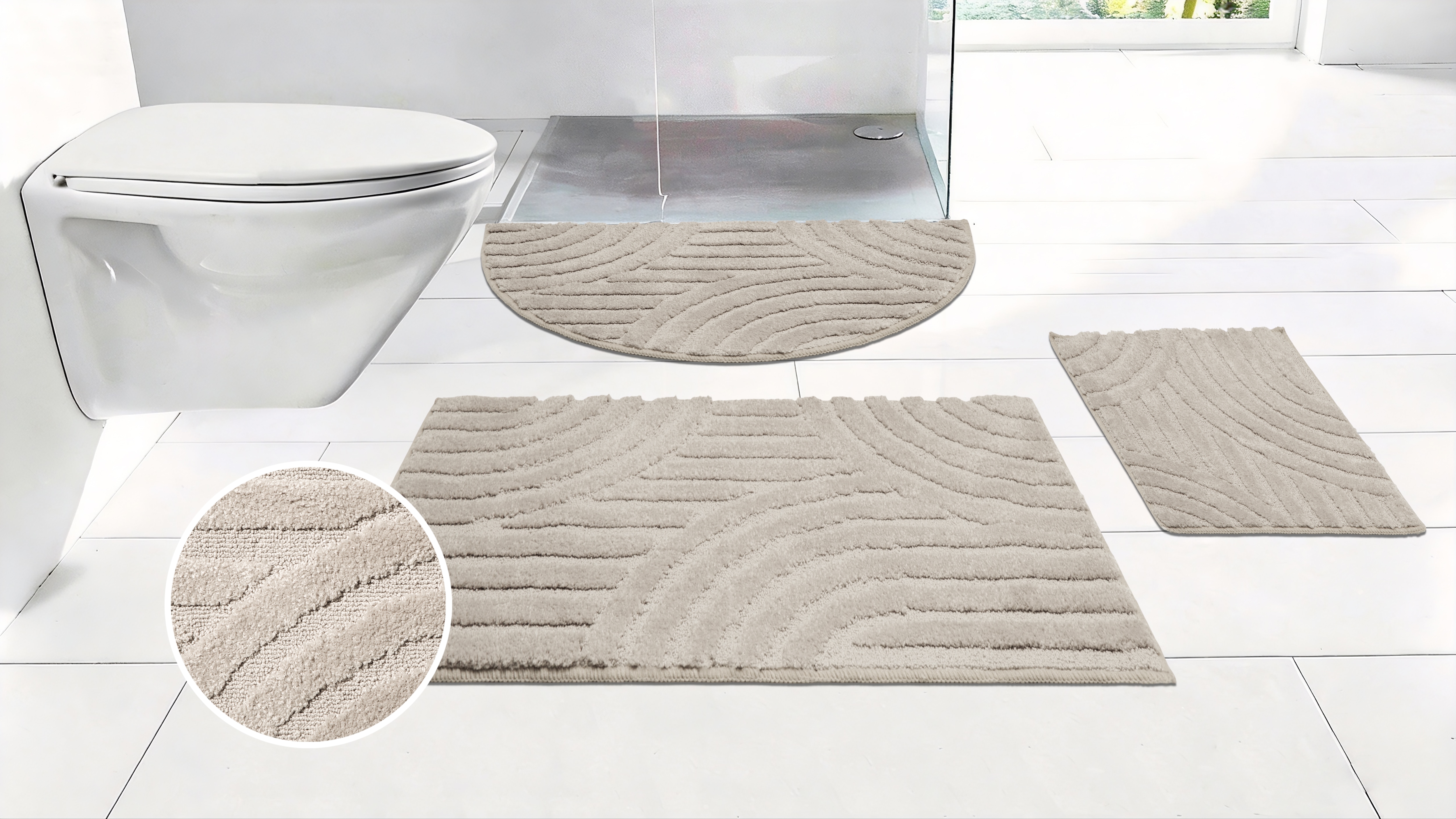 OTTO home Badematte "Regona Scandi, Badvorleger, Badezimmer Teppich, Duschvorleger" Höhe 10 mm rutschhemmend beschichtet strapazierfähig Badteppich, Uni Farben, Hoch-Tief-Effekt, modernes Muster, Zen