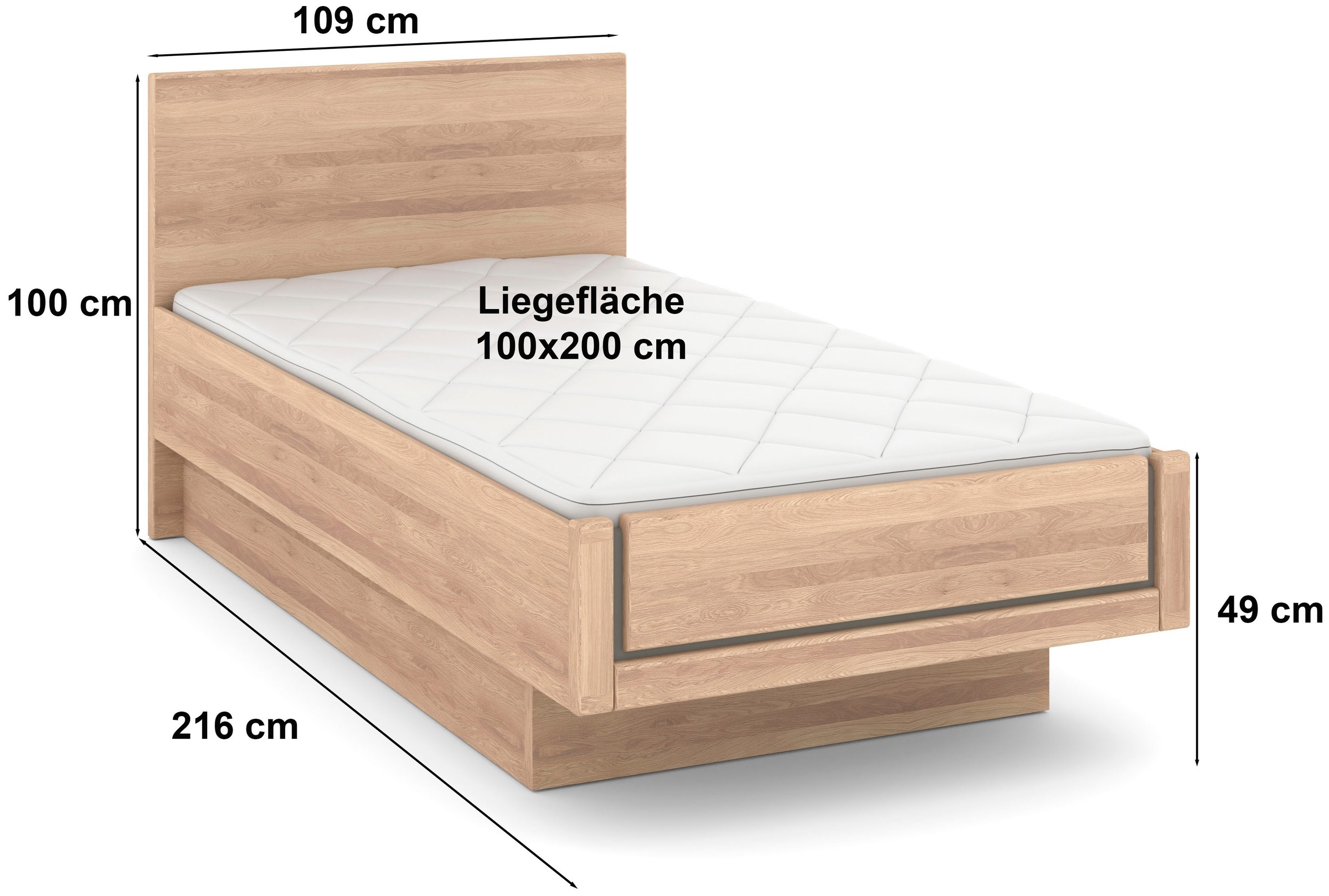 Musterring Holzbett »Sorrent, Bettgestell, Bettrahmen, teilmassiv Eiche« MADE IN GERMANY,  Eiche teilmassiv, Liegehöhenverstellung, in schwebender Optik