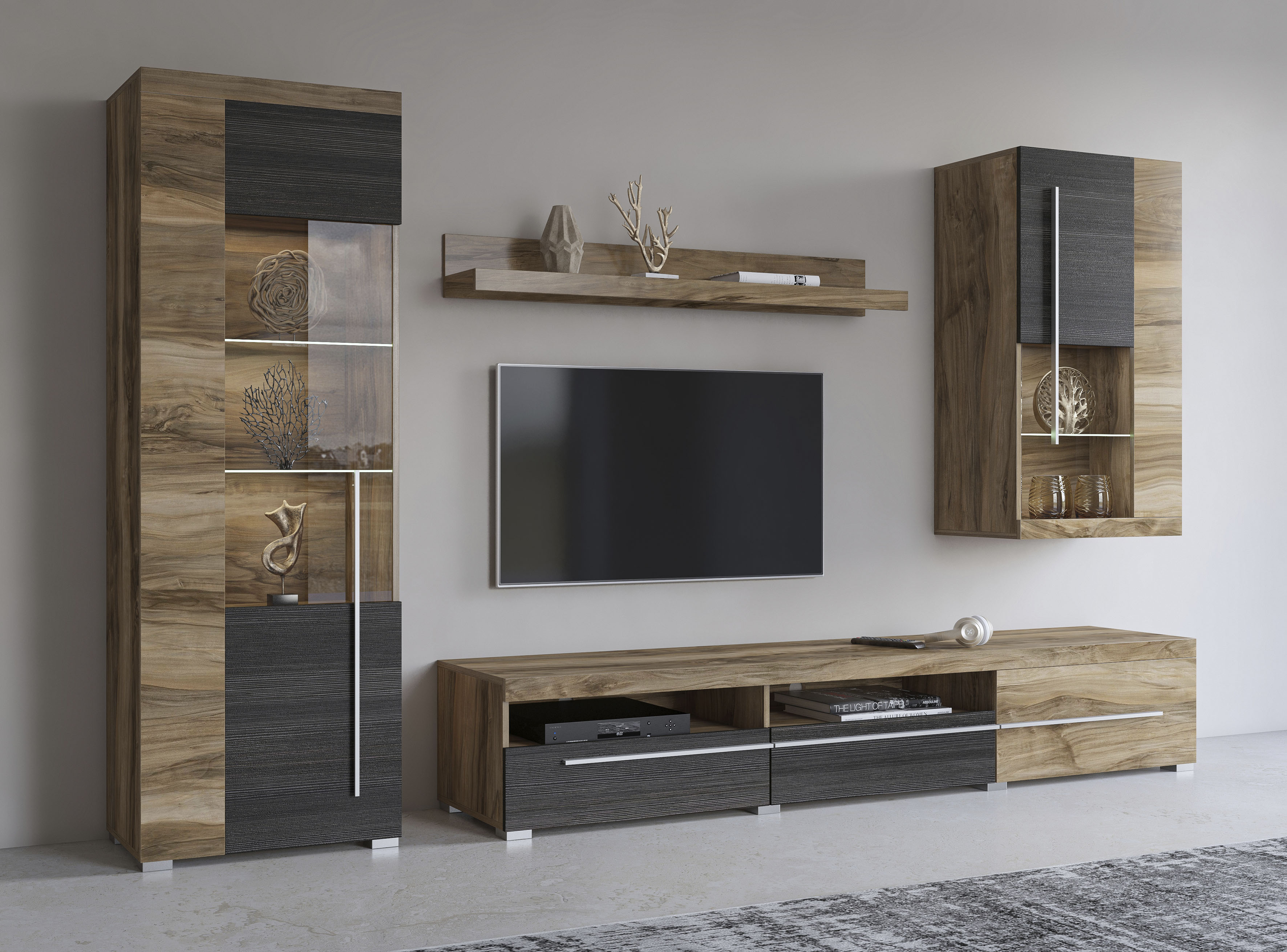 OTTO home Wohnwand "Roger,Breite 255 cm moderne Mediawand ohne Beleuchtung" Set, 4 Stk. tlg.