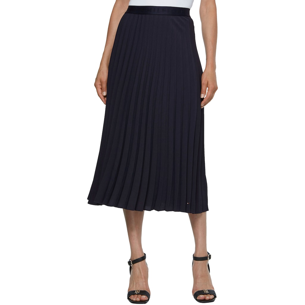 Tommy Hilfiger Plisseerock »FLUID TWILL PLEATED MIDI SKIRT«, Webrock mit Markenlabel