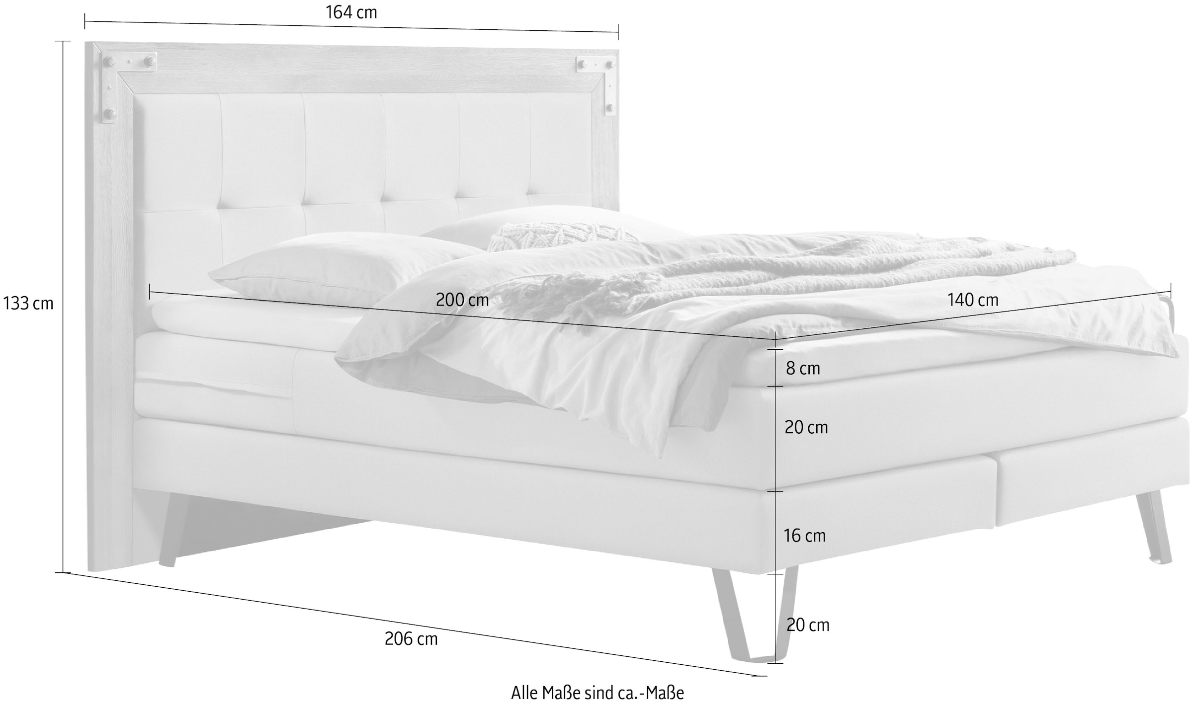 HASENA Boxspringbett Oakland, Boxspringbett, Industrial Look, Kopfteil aus Wildeiche, Used-Look