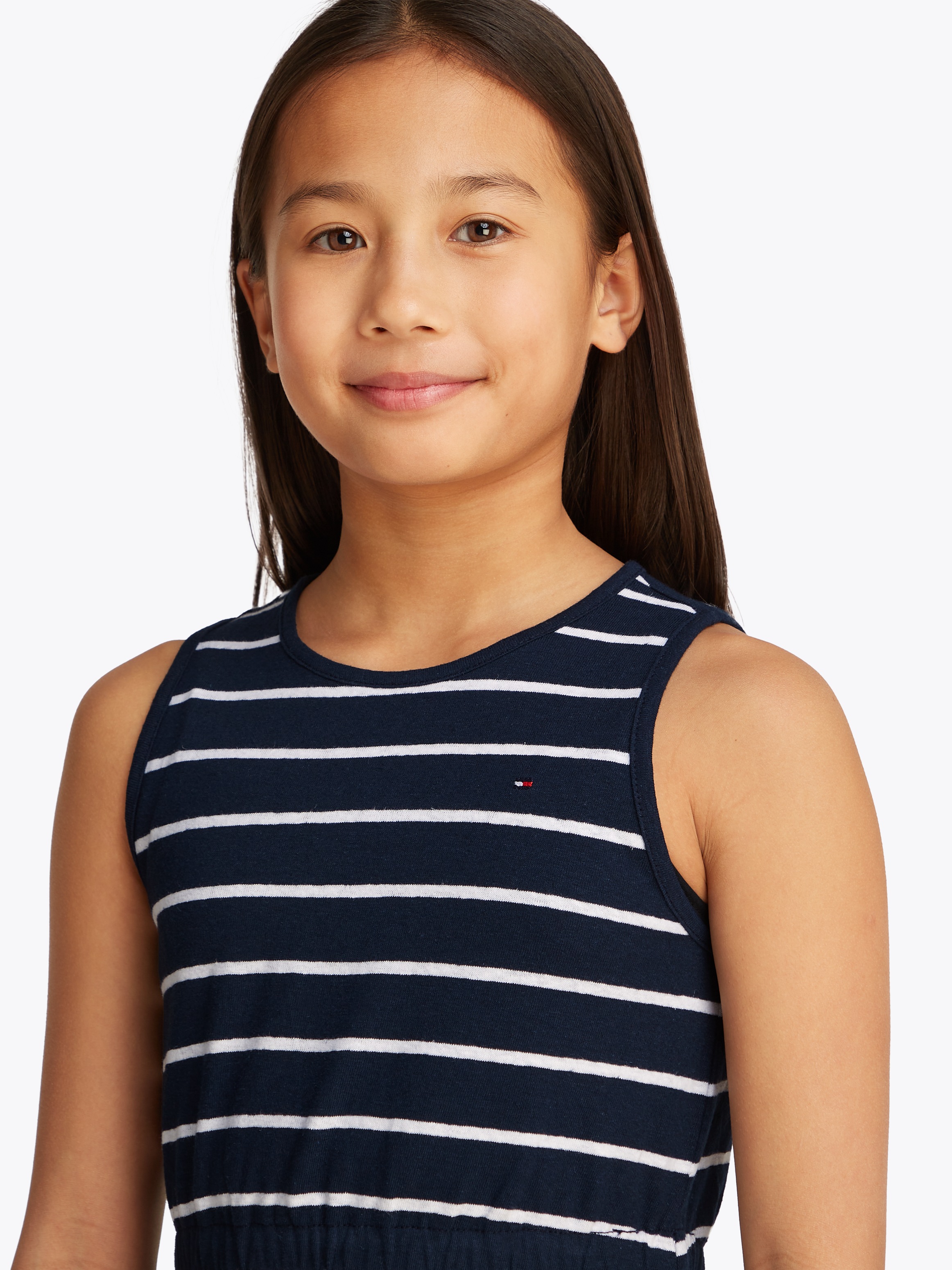 Thumbnail - Tommy Hilfiger Jerseykleid "LINEN JERSEY DRESS SLVLS" mit Streifenmuster, mit Logostickerei