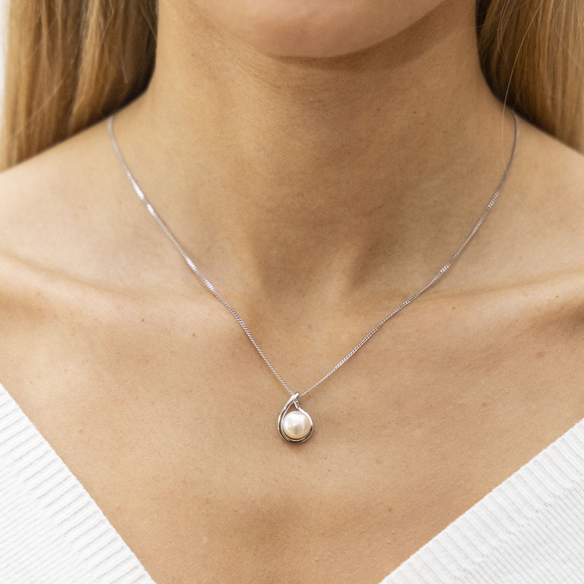 Zeeme Kette mit Anhänger »Silber 925 rhodiniert 45cm mit einer weißen Perle 9-9,5mm«