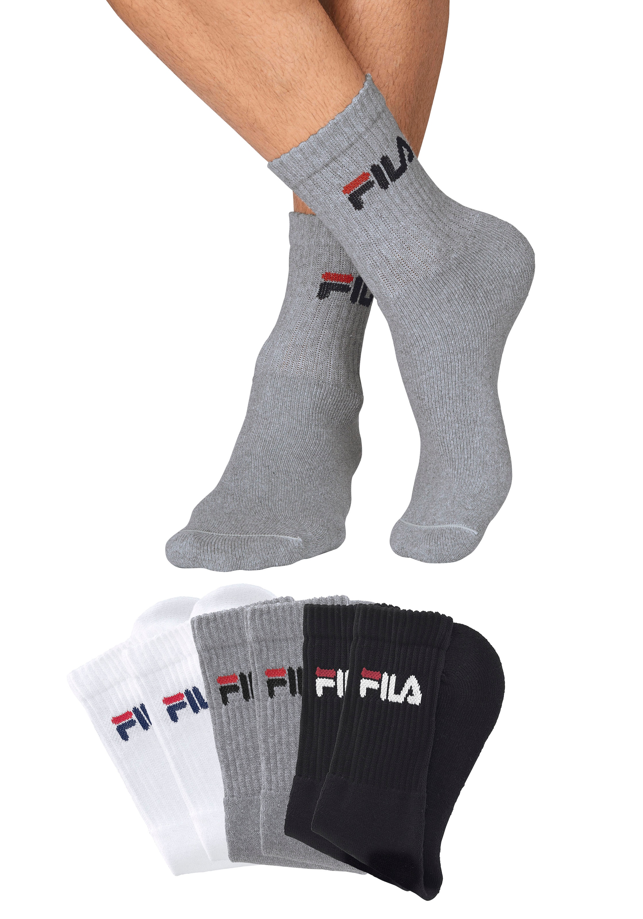 FILA Herren Tennissocken "UNISEX CREW TENNIS FULL TERRY SOCKS", Gr. 39, schwarz-weiß, Baumwollmischung, uni und melange, Socken, Sportsocken, flache