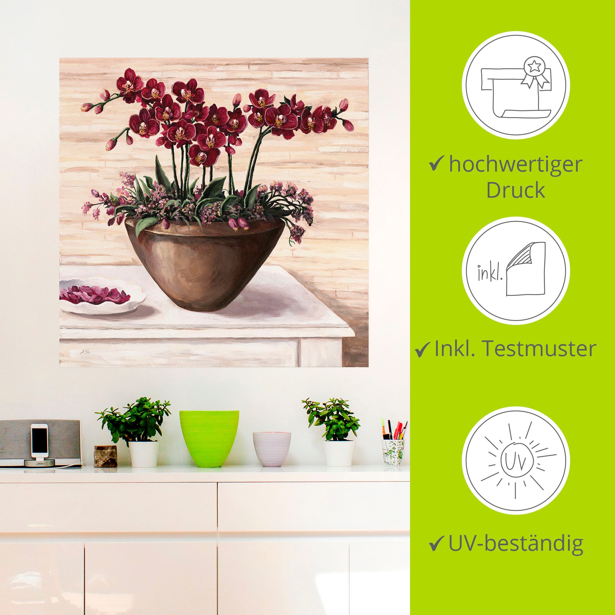 Artland Wandbild »Orchideen in Bordeaux«, Blumen, (1 St.), als Alubild, Outdoorbild, Leinwandbild, Wandaufkleber, versch. Größen