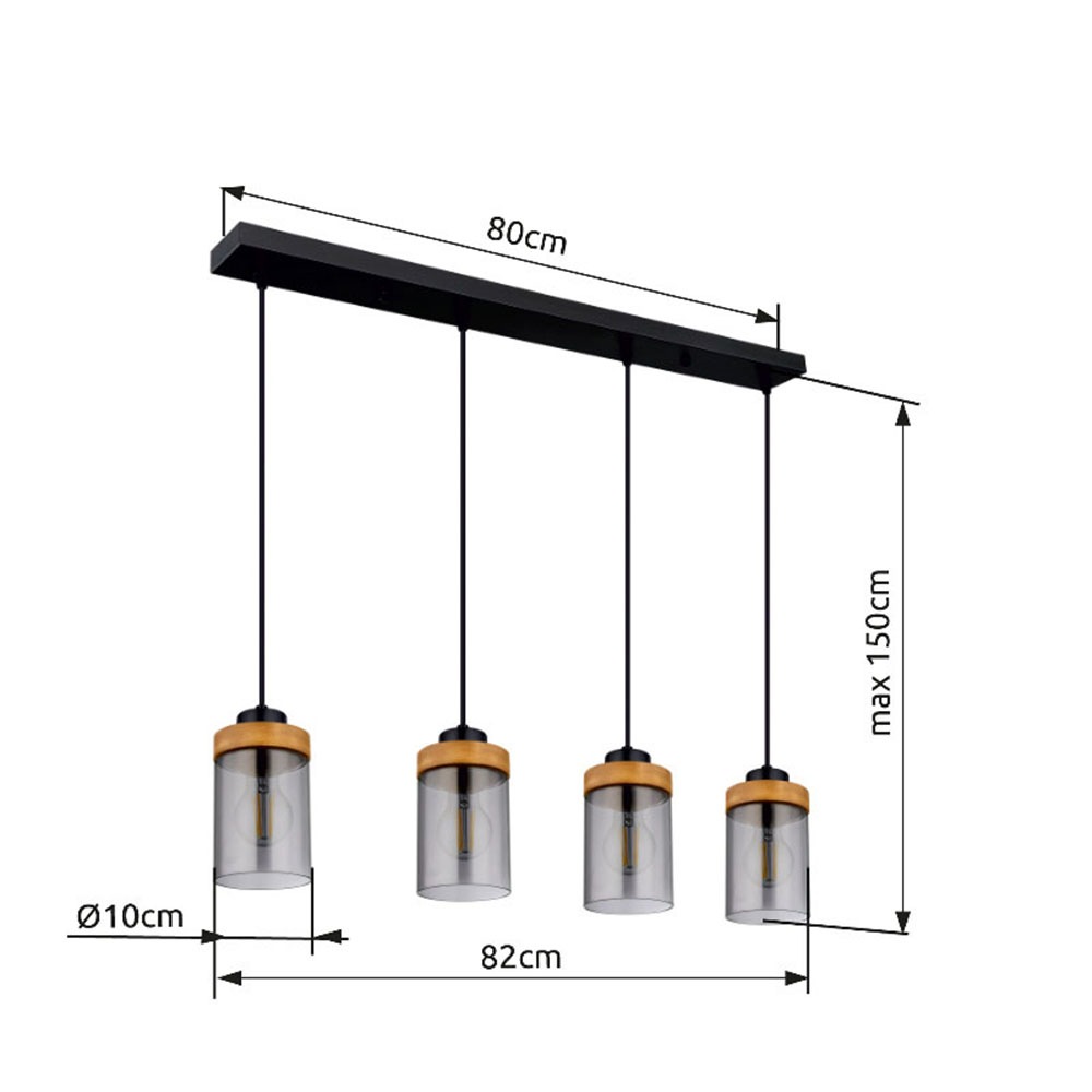 GLOBO LIGHTING Hängeleuchte »FINCA«, Leuchtmittel E27 | ohne Leuchtmittel, Hängelampe/Pendelleuchte/Holz/Glas rauchfarben/Höhe kürzbar