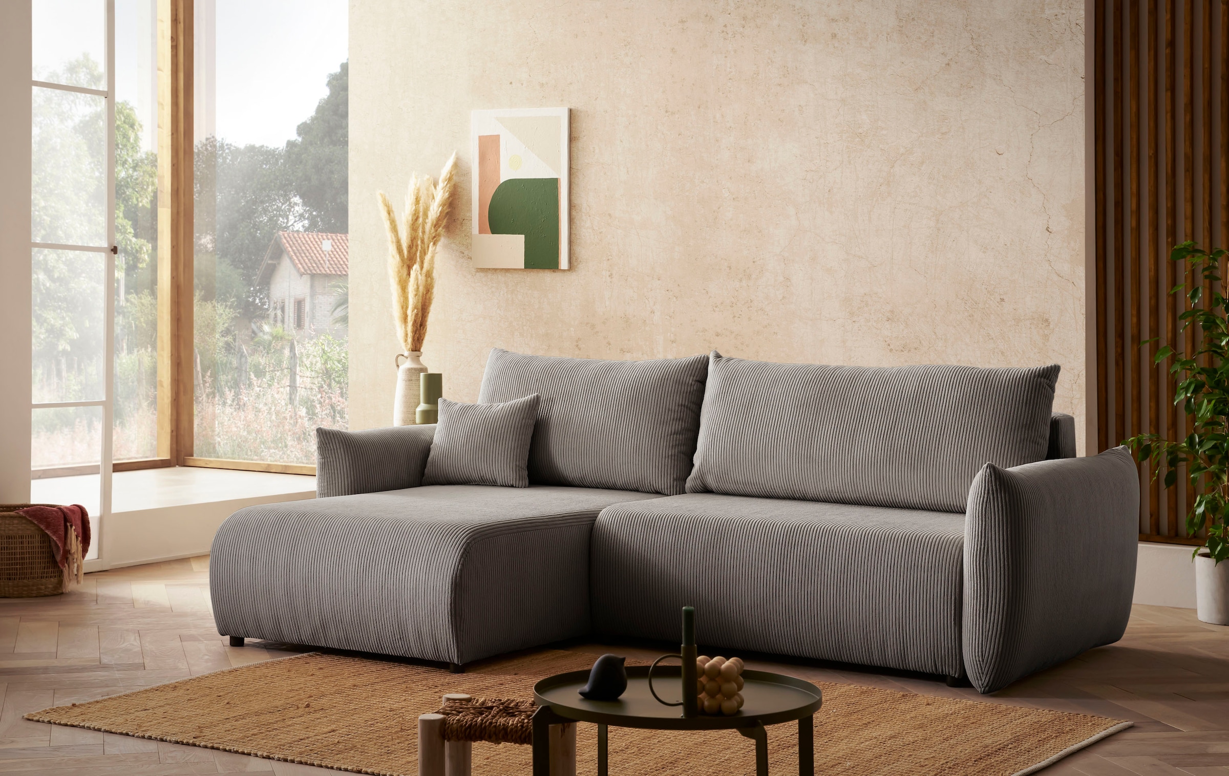 Home affaire Ecksofa "MAVAS Schlafsofa mit Bettkasten, L-Form," ca.257/127c günstig online kaufen