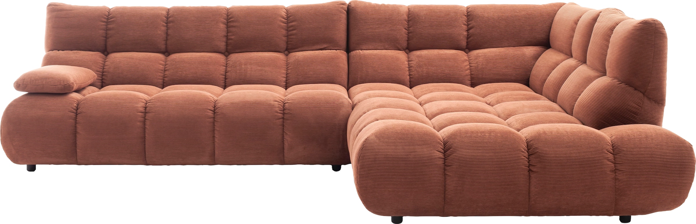 Home affaire Ecksofa "Cozy Bubble, mit klappbarer Armlehne, Breite 324 cm" mit eleganter Steppung, Rundumbezug & weicher Polsterung