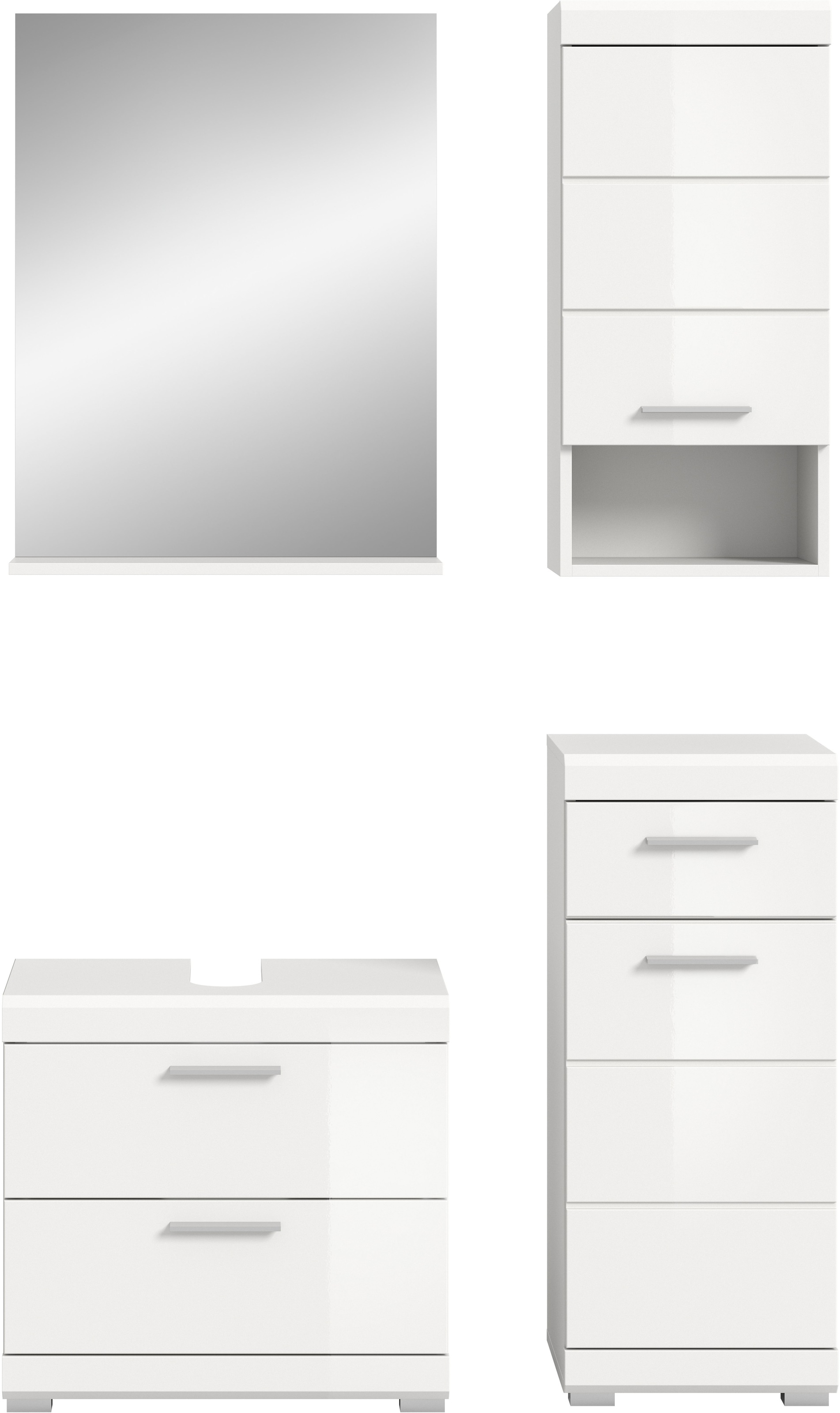 INOSIGN Badmöbel-Set »Siena, 4 teilig, bestehend aus:«, (Set), Waschbeckenunterschrank, Spiegel, Unterschrank, Hängeschrank