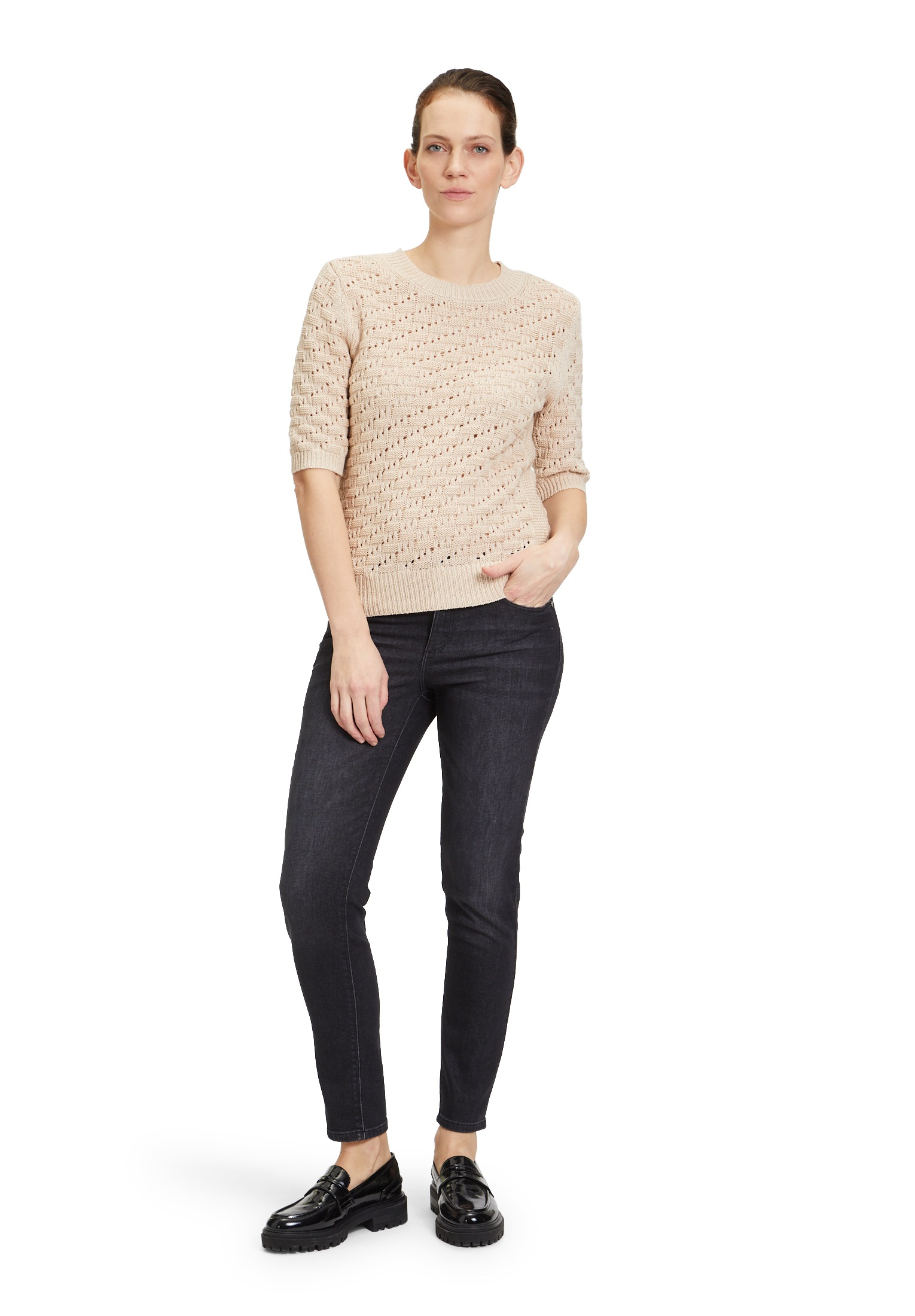 Betty&Co Kurzarmshirt »Betty & Co Strickpullover mit Rundhalsausschnitt«, (1 tlg.), Struktur