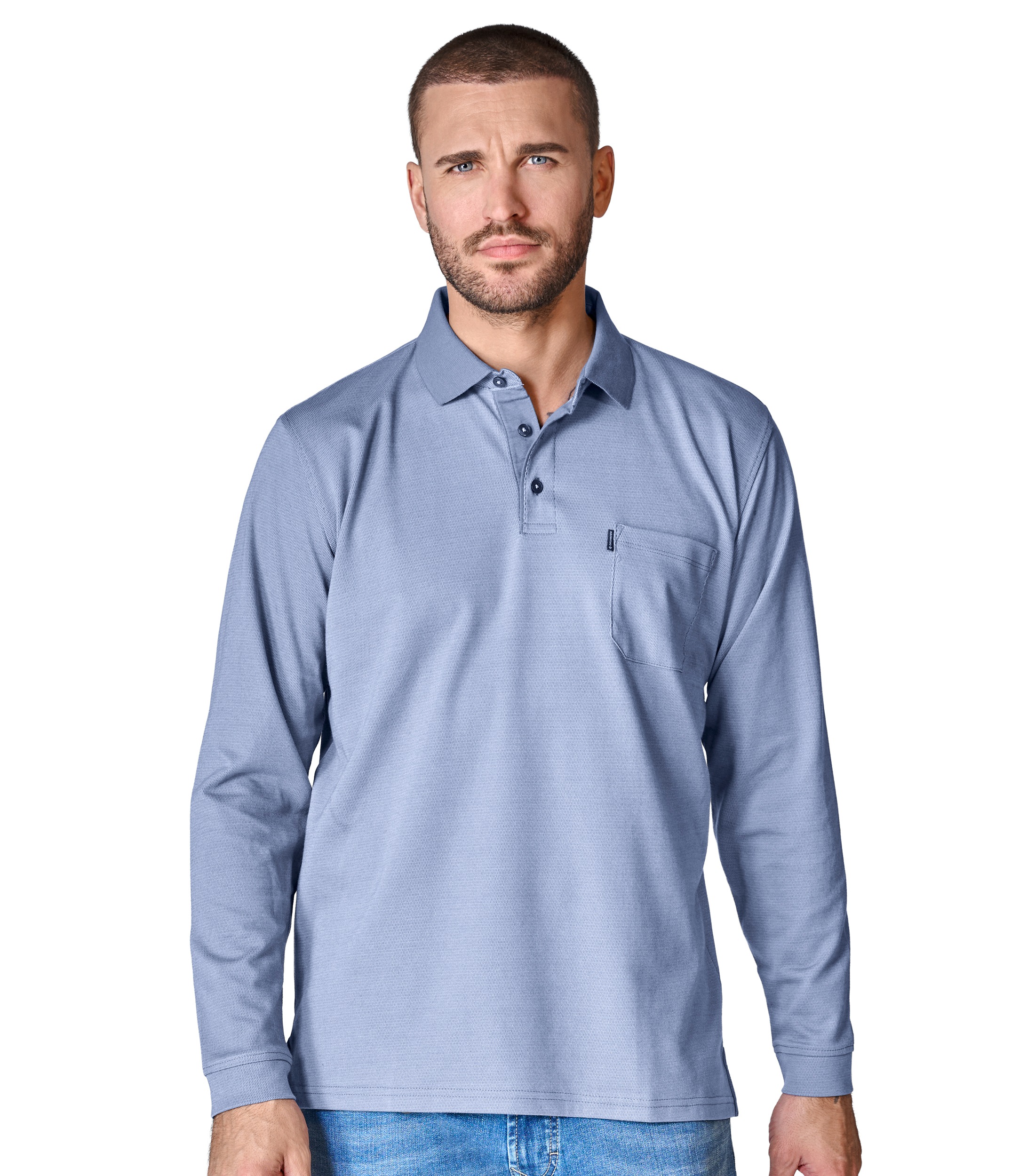 CASAMODA Long Sleeve Polo Shirt Striped Light Blue XXL