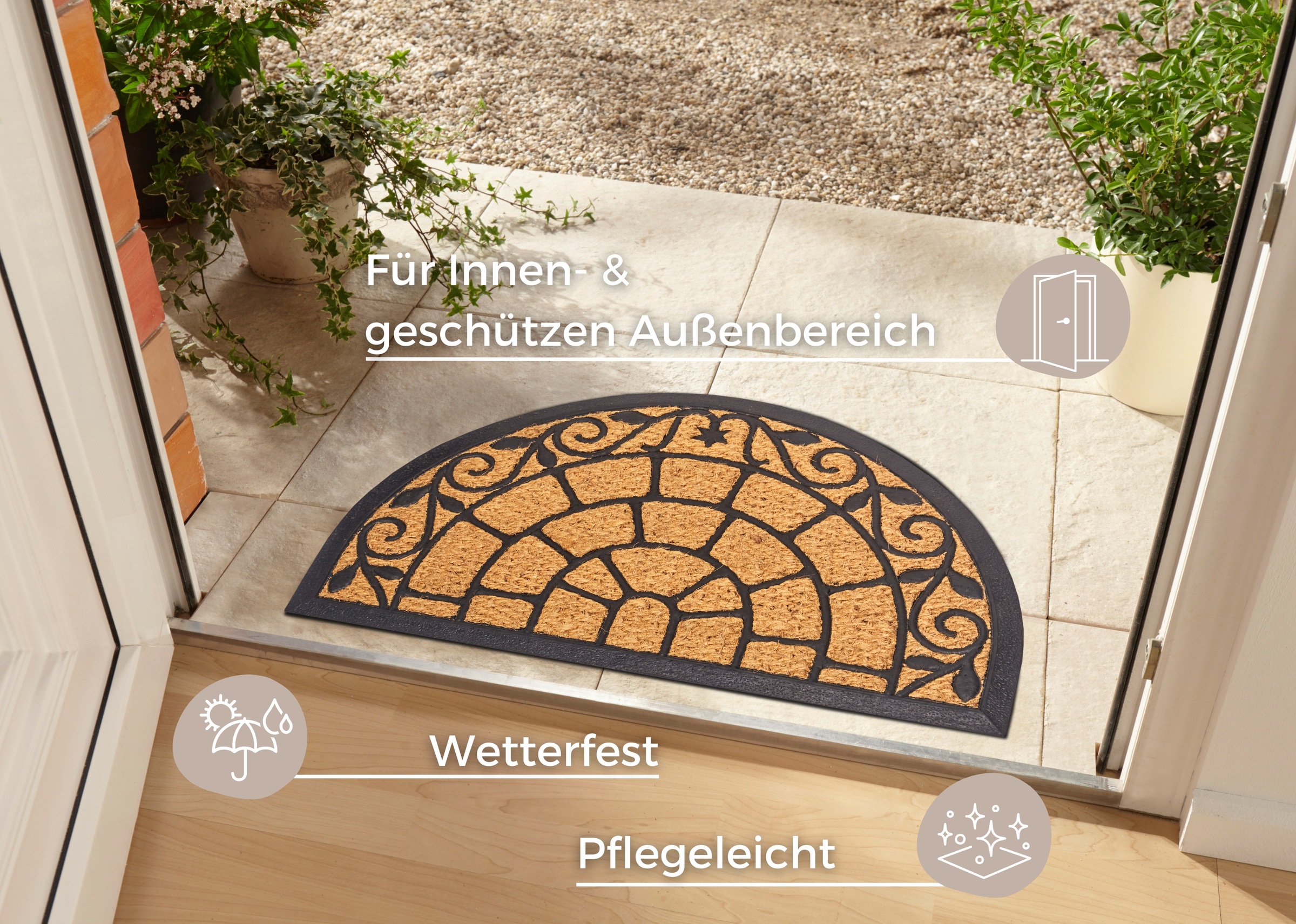 HANSE Home Fußmatte »Kokos, Türmatte«, halbrund, 8 mm Höhe, Kokos, Gummi, Schmutzfangmatte, Outdoor, Rutschfest, Innen, Kokosmatte