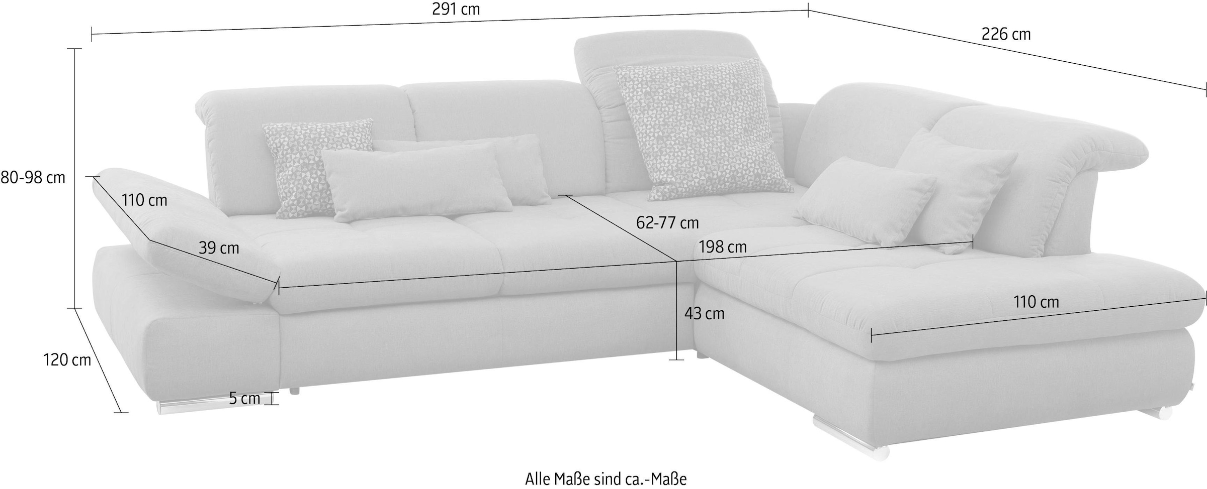 set one by Musterring Ecksofa »SO 4100 mit komfortablen Federkern und Kopfteilverstellung,«, wahlweise mit Bettfunktion und Sitztiefenverstellung, L-Form