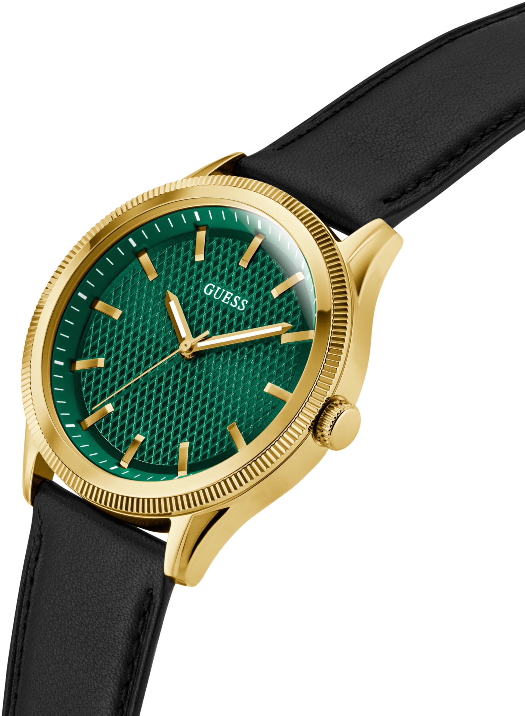 Guess Quarzuhr »DEX«, Armbanduhr, Herrenuhr, Lederarmband, Mineralglas, analog