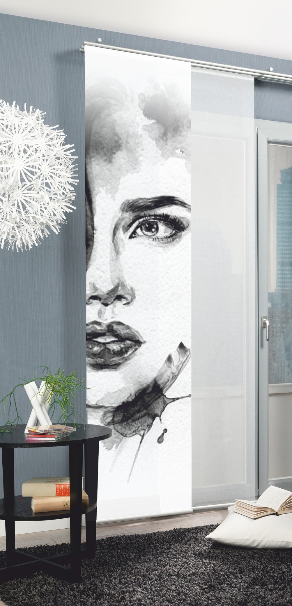 HOME WOHNIDEEN Schiebegardine "FACE RIGHT" Klettband 1 Stk. tlg. HxB: 245x60, inkl. Befestigungszubehör