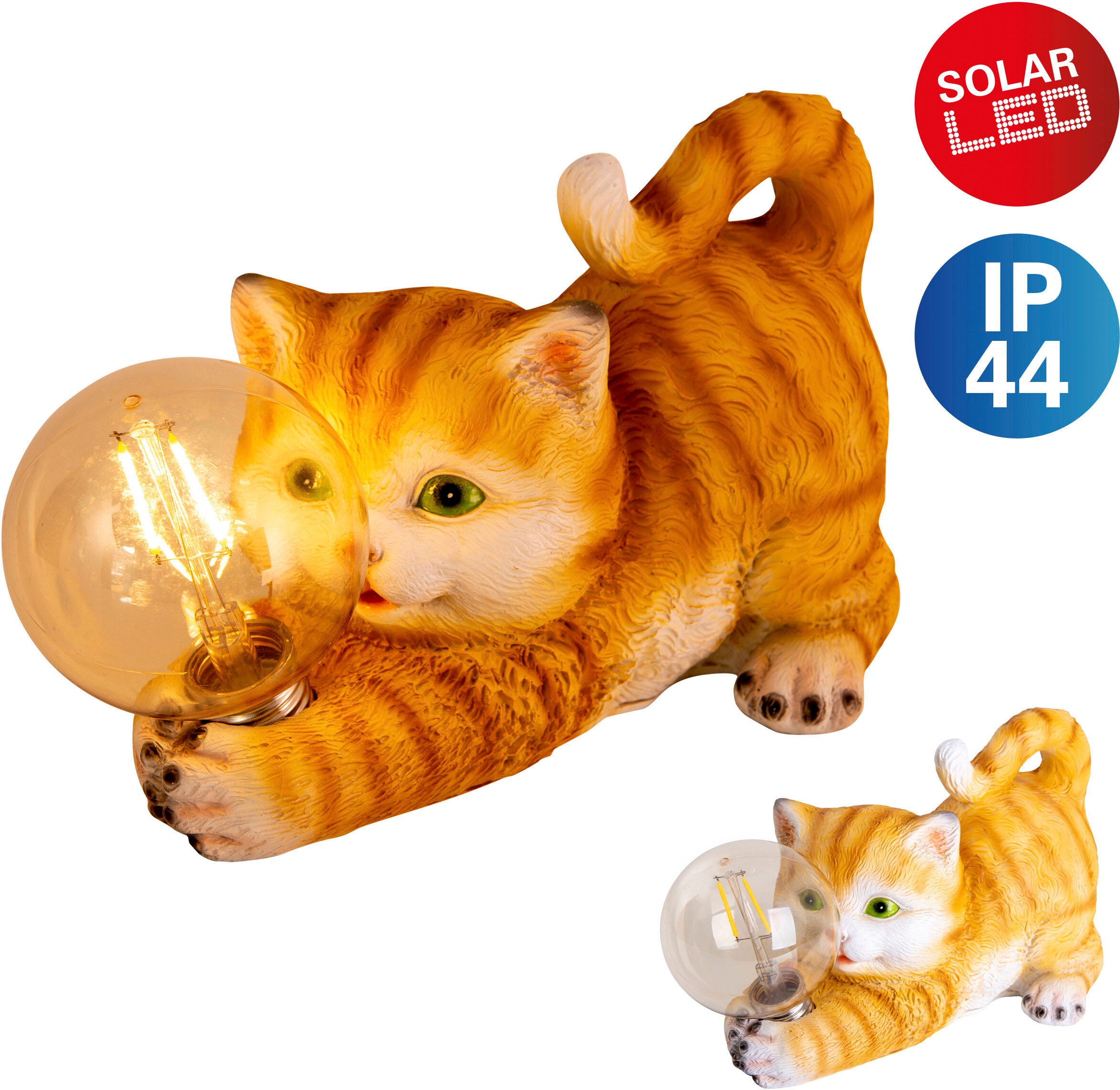 LED Solarleuchte »Katze«, 1 flammig-flammig, süße gestreifte Katze mit beleuchteter...