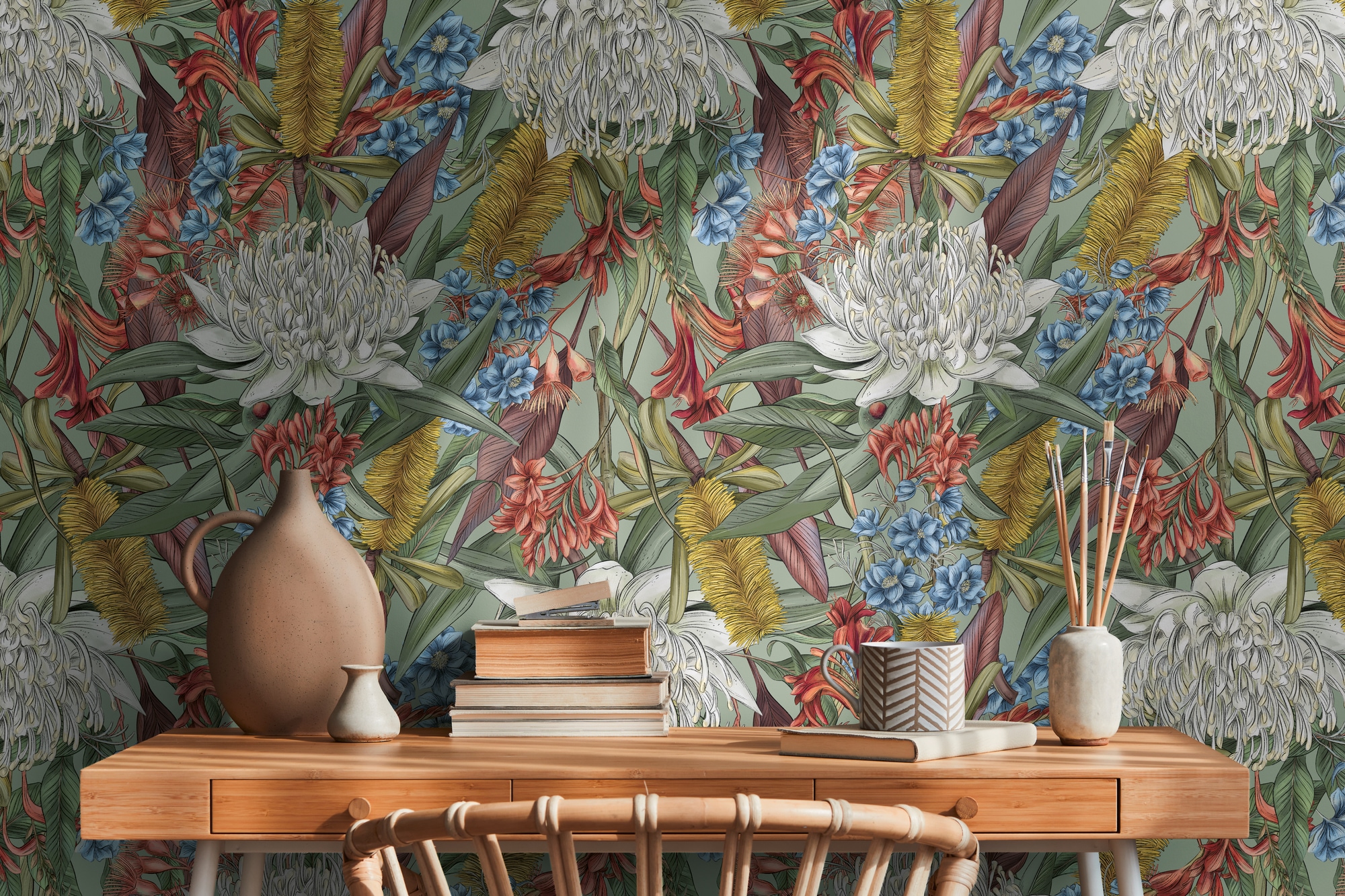 living walls Vliestapete »Drawn Into Nature Blumen-Tapete Mustertapete Pflanzen Natur« matt strukturiert Vliestapete Blümchen für Schlafzimmer Küche Wohnzimmer Blumen Design