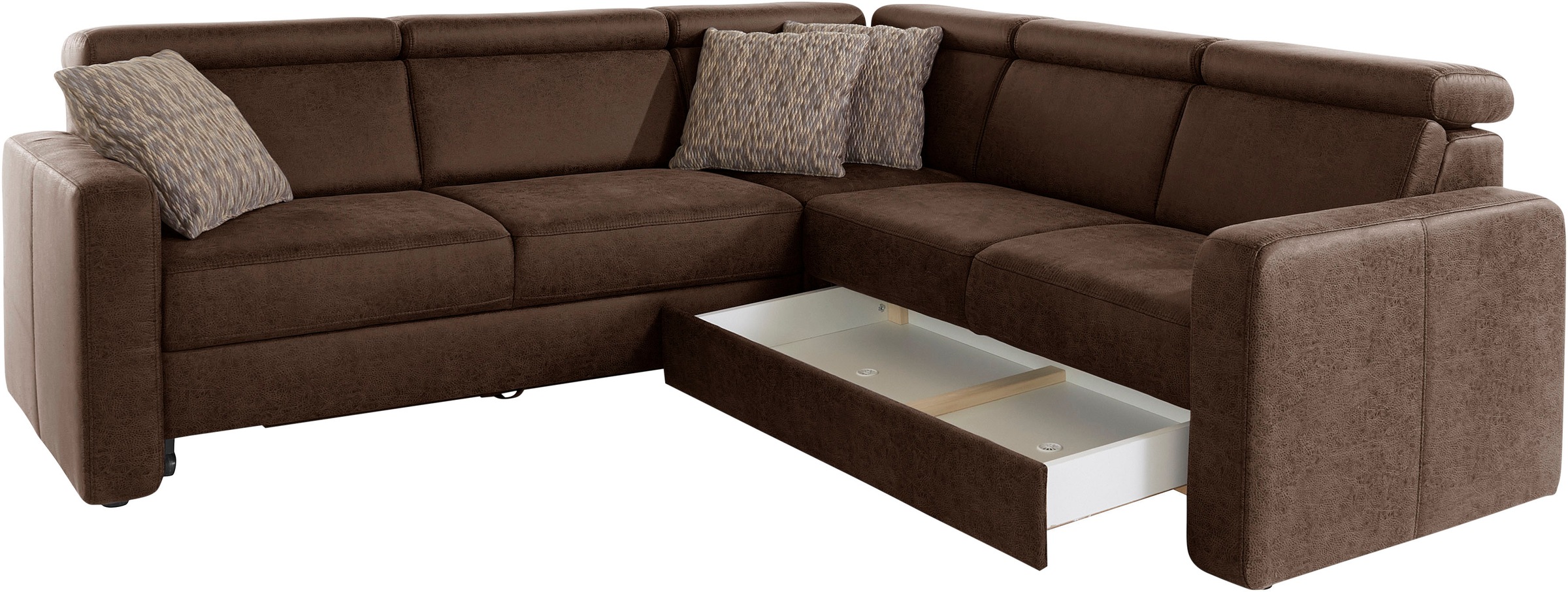 sit&more Ecksofa »Bologna L-Form«, Kopfteilverstellung, wahlweise mit Bettfunktion und Schubkasten
