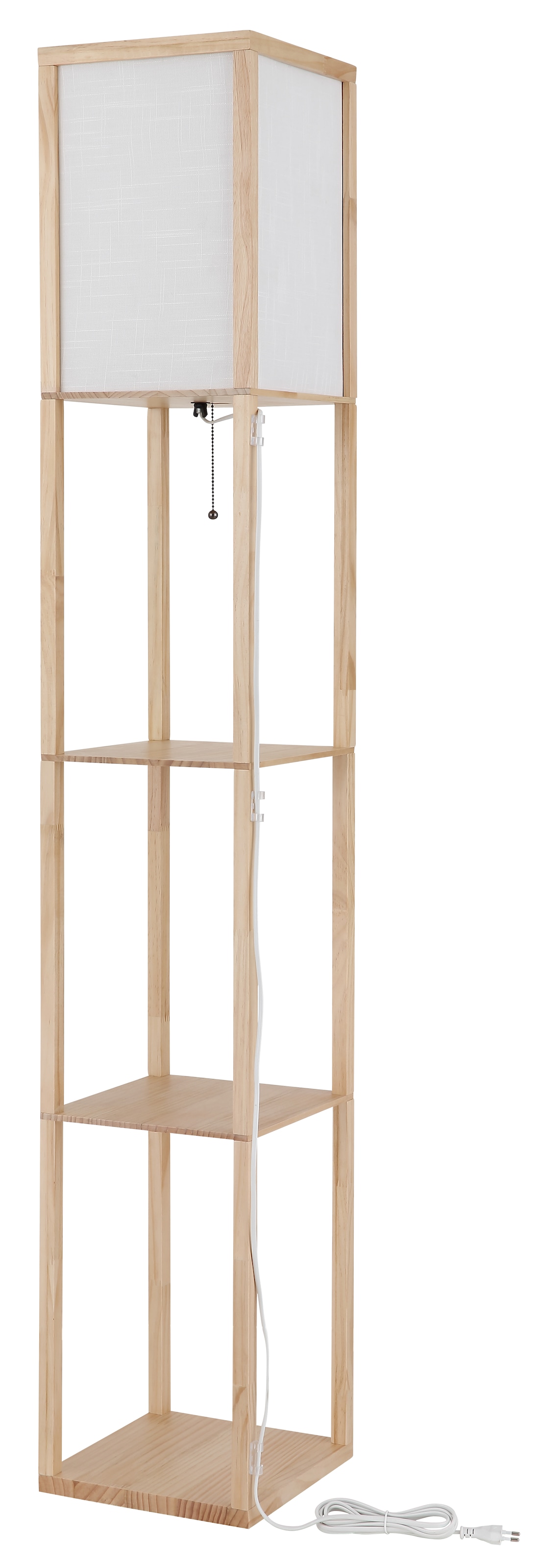 GLOBO LIGHTING Stehlampe »TABITHA« E27 1 Stk. Stehleuchte Holz hell mit weißem Textilschirm und Zugschalter