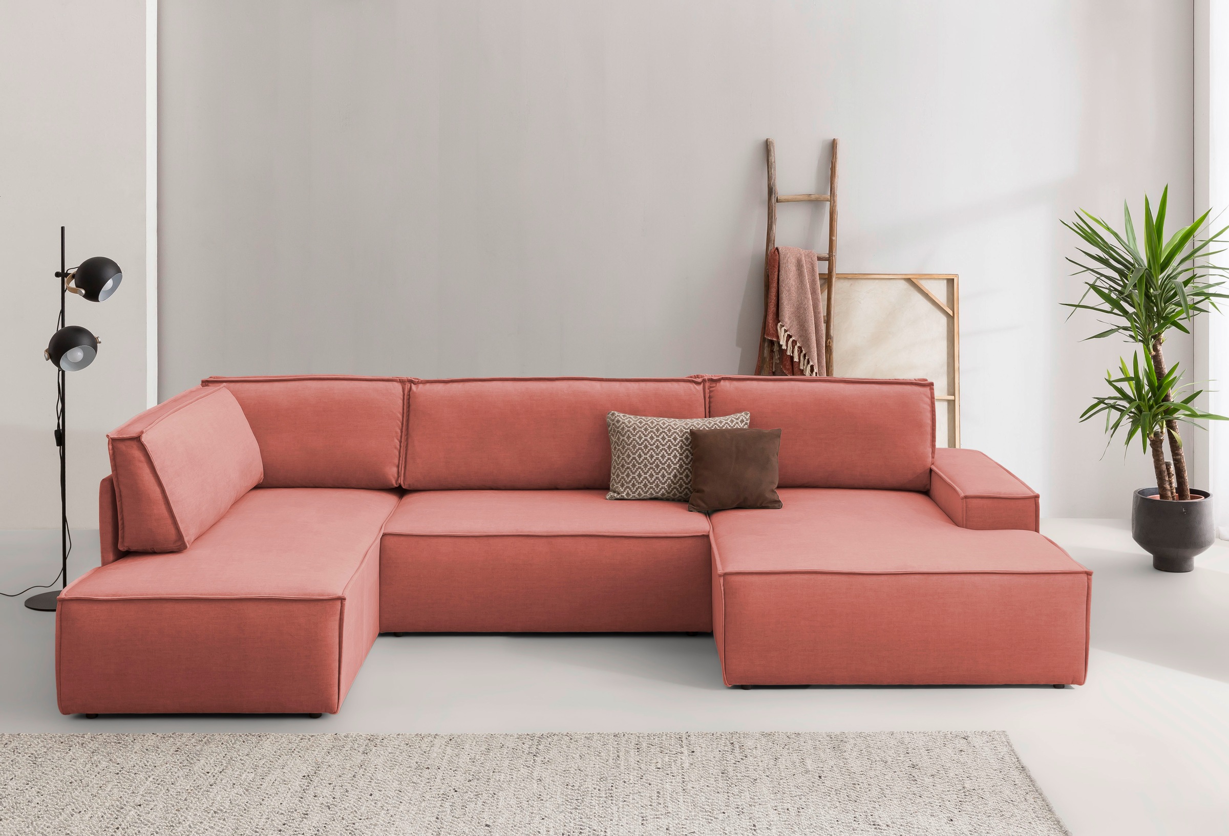 Home affaire Wohnlandschaft »SHERWOOD 329 cm, U-Form, Schlafsofa,«, Schlaffunktion m. Bettkasten (194x139 cm), Cord, Vintage, Samtvelours