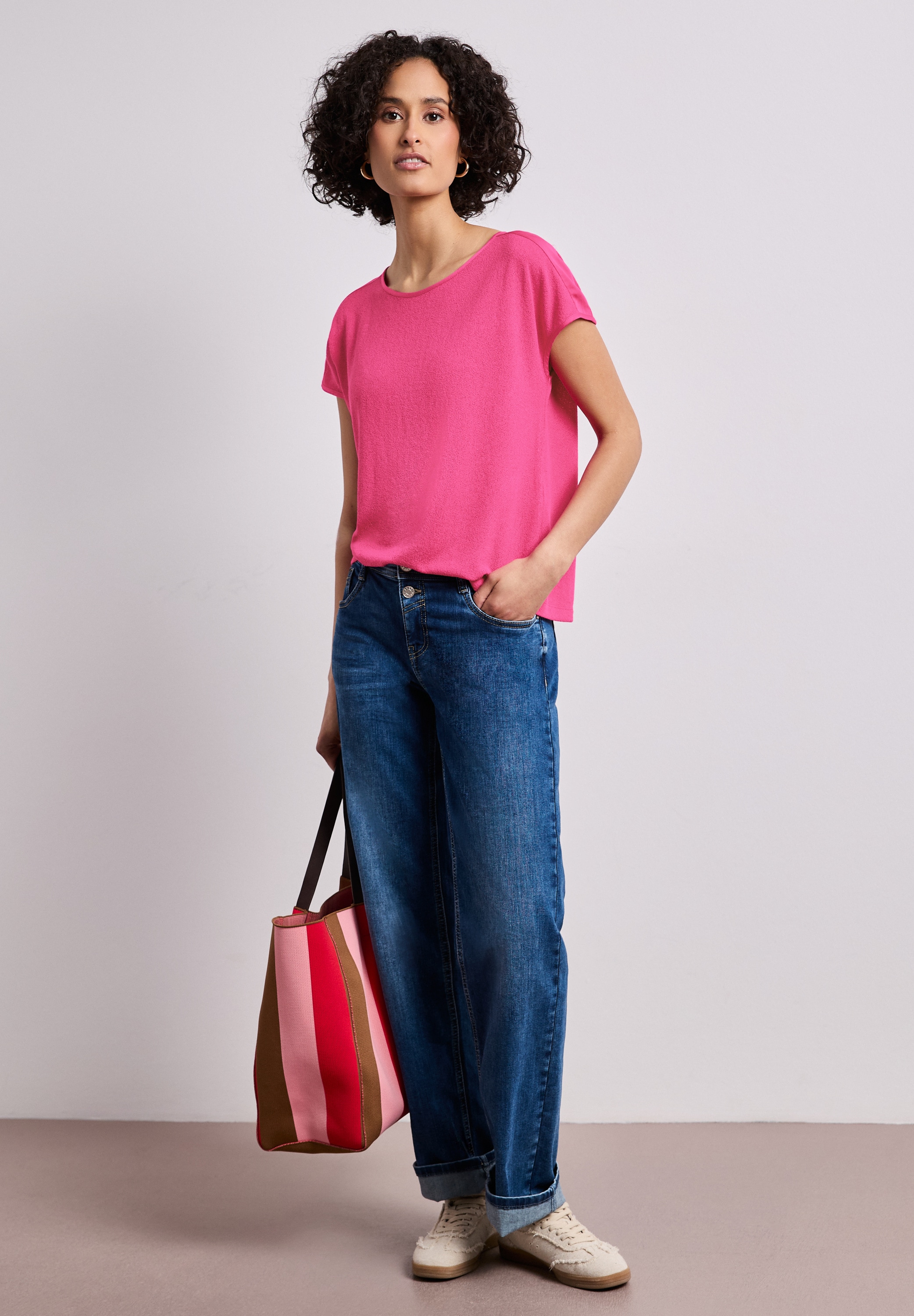 STREET ONE Shirttop unifarben, Sommershirt, in Strick-Optik