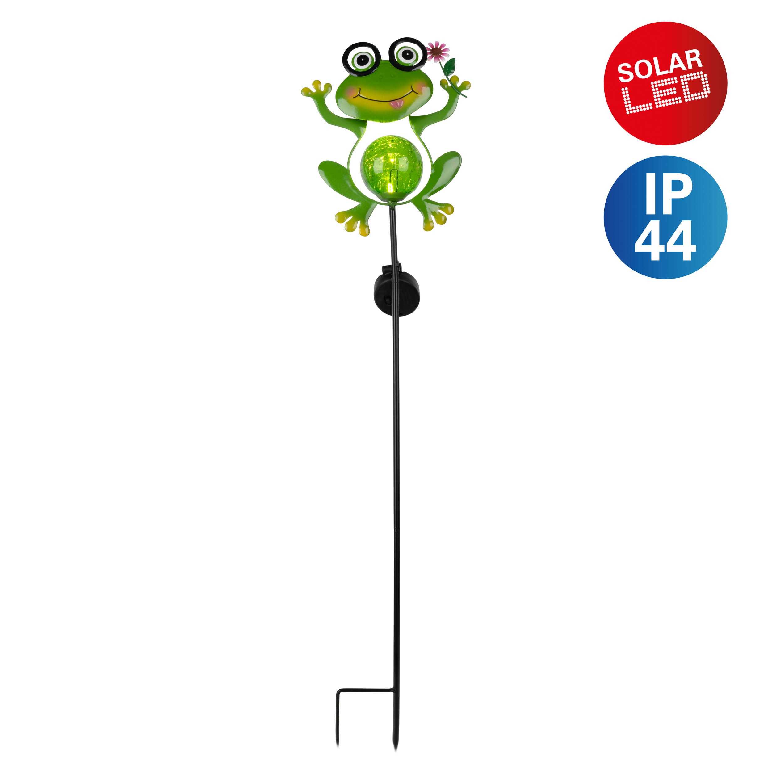 näve LED Solarleuchte "Froggy" LED-Modul 1 Stk. Warmweiß Erdspieß Frosch mit Blume, grün, H: 90cm, warmweiß, 6-8h Leuchtdauer