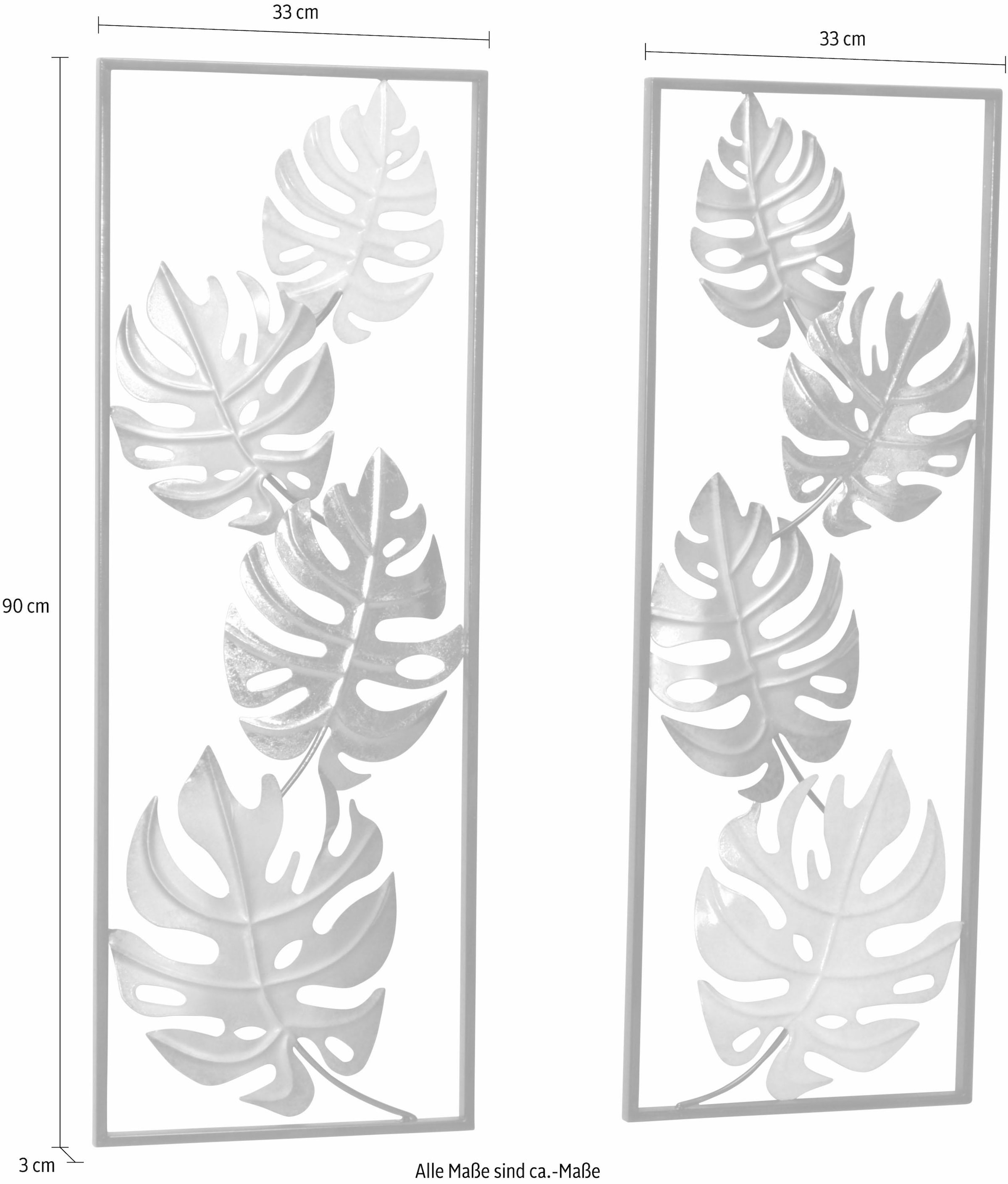 HOFMANN LIVING AND MORE Wanddekoobjekt »Monstera«, (Set, 2 St.), Wanddeko, aus Metall