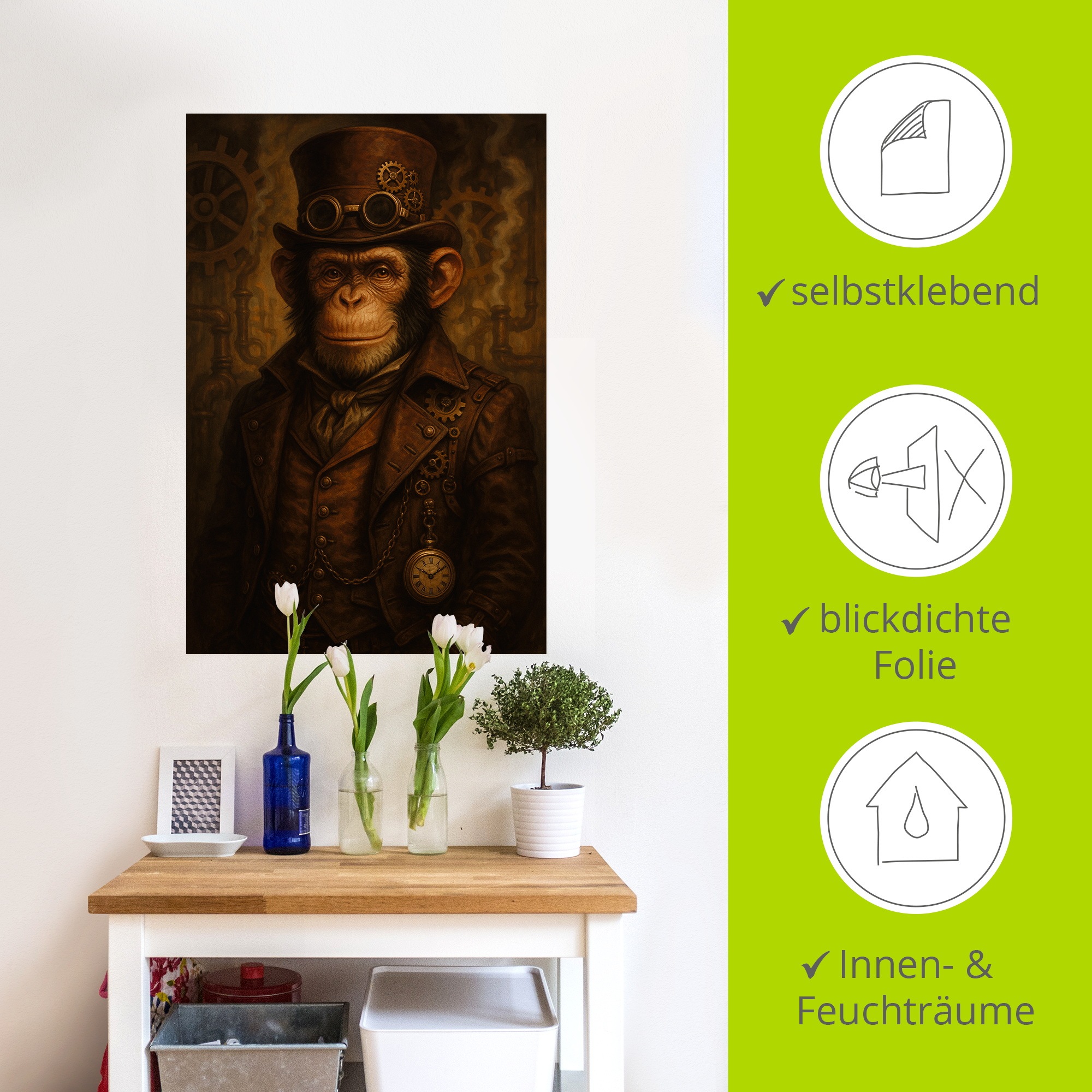 Wandbild ARTLAND "Steampunk-Affe", farbe bild(er): braun, B:80cm H:120cm, Bilder, als Alubild, Leinwandbild, Poster, Wandaufkleber in verschied. Größen 2