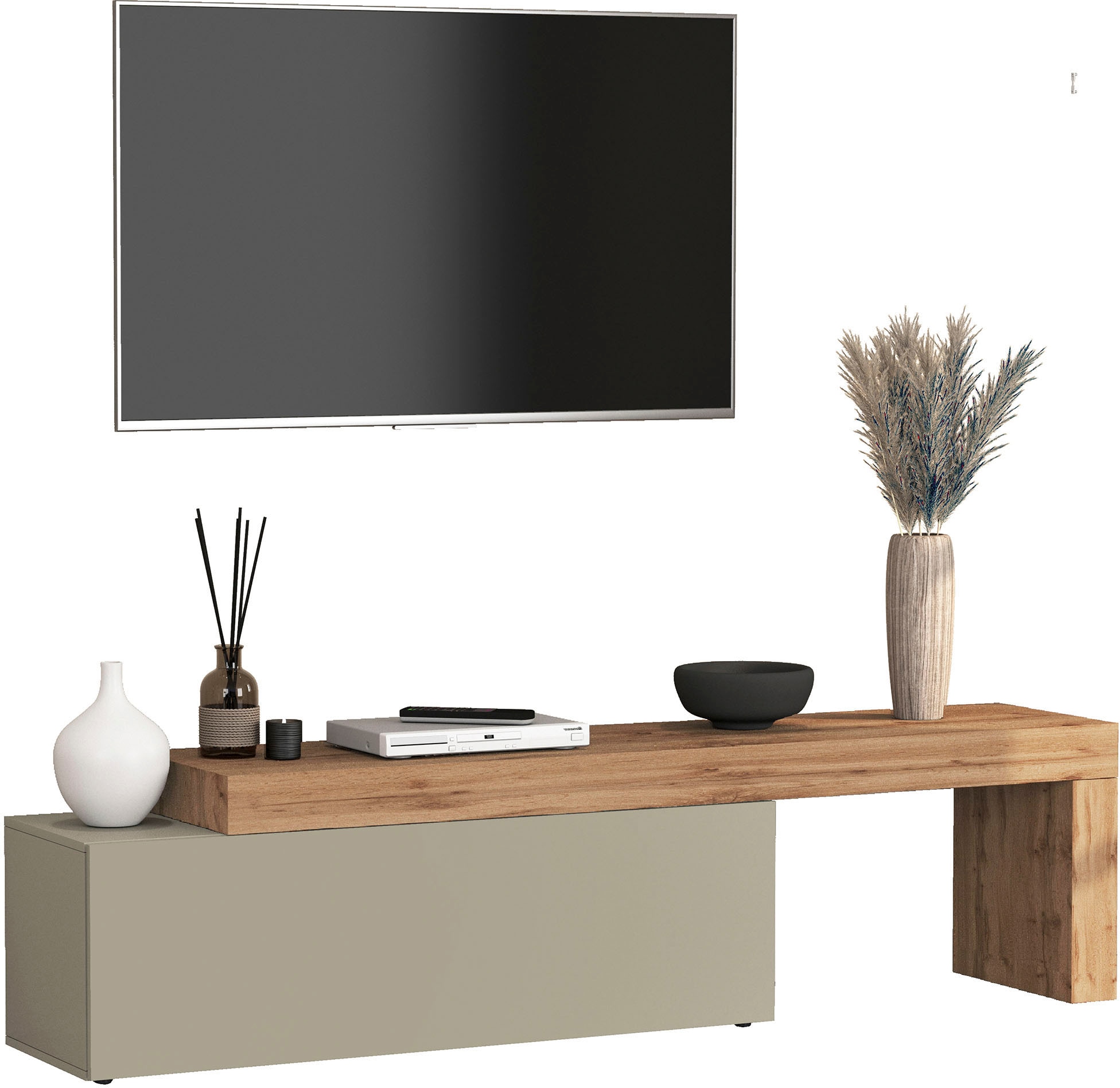 INOSIGN Lowboard »Chronos TV-Board, T-Schrank«, (1 St., Breite verstellbar von 180 bis 290 cm), Breite 240 cm TV-Board,Lowboard,1 Klappe und ein L-Förmiger Aufsatz