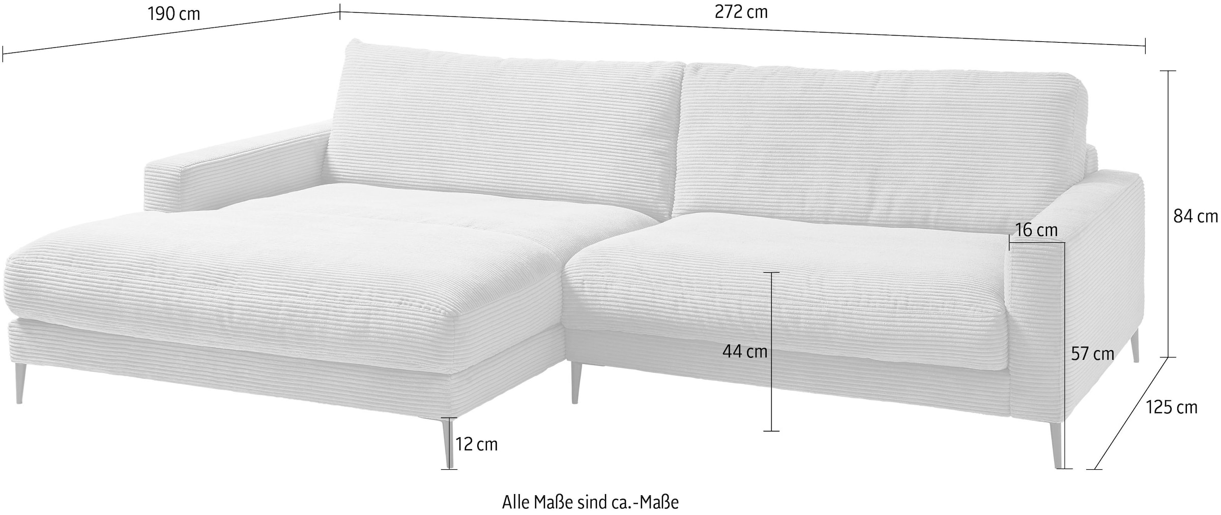 INOSIGN Ecksofa »Downtown, B/T/H: 272/190/84 cm L-Form«, weicher Sitzkomfort auch in Cord und Bouclé, incl. Zierkissen