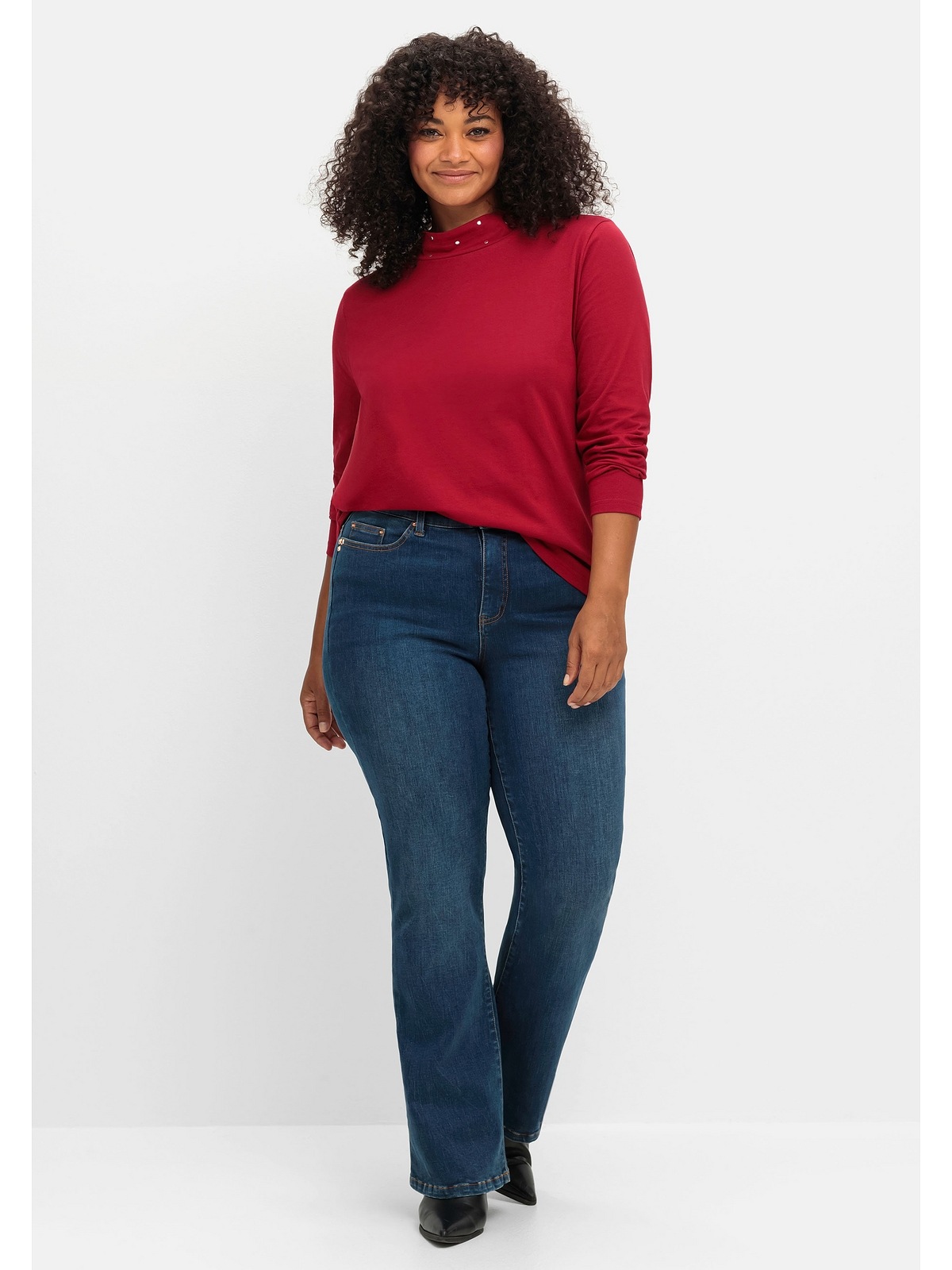 Sheego Langarmshirt »Große Größen«, mit Stehkragen und Glitzerdetails
