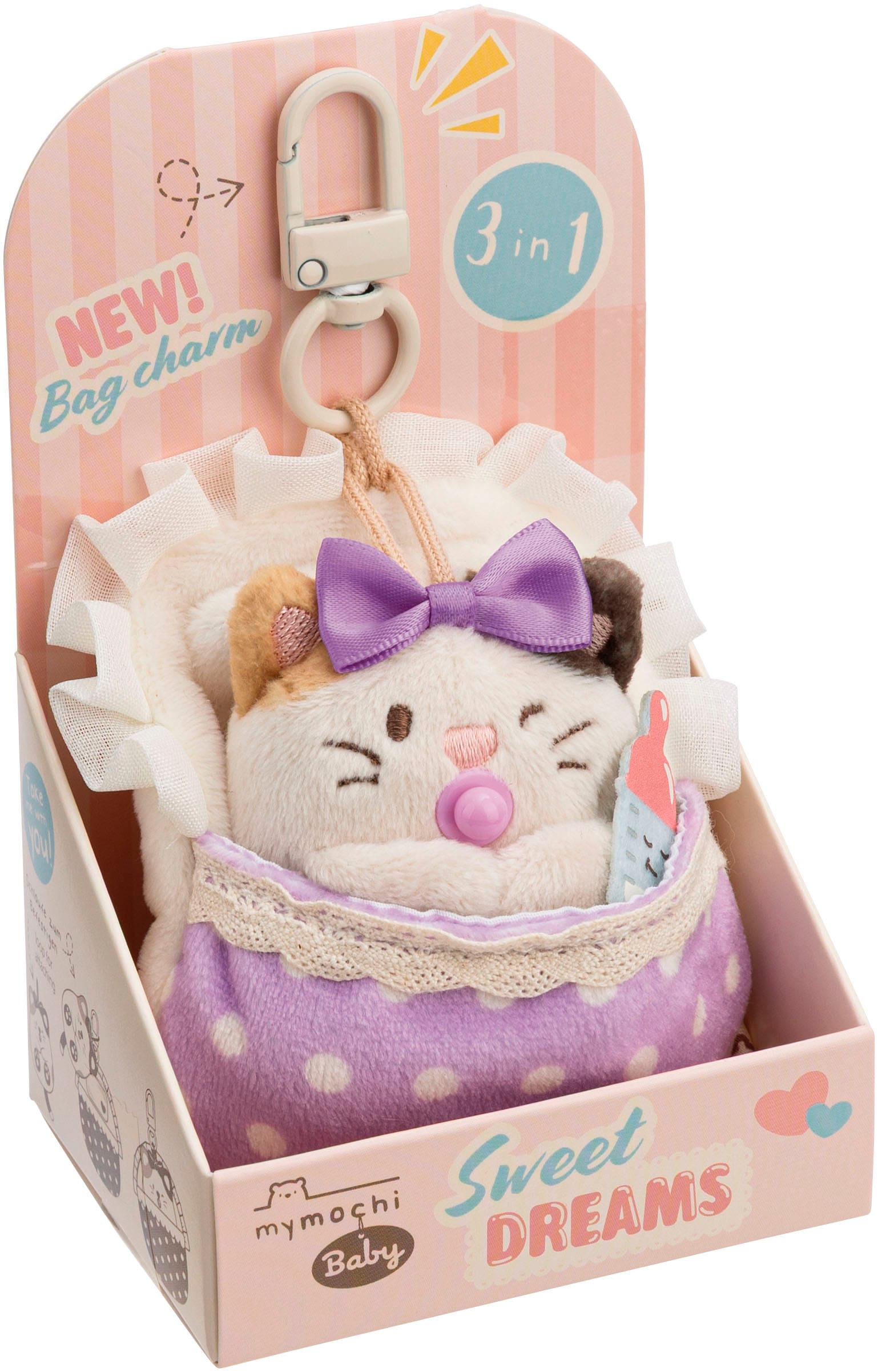 Nici »mymochi, Set Katze Angy 7cm mit Babyflasche & Bettchen mit Karabiner« in Geschenkbox