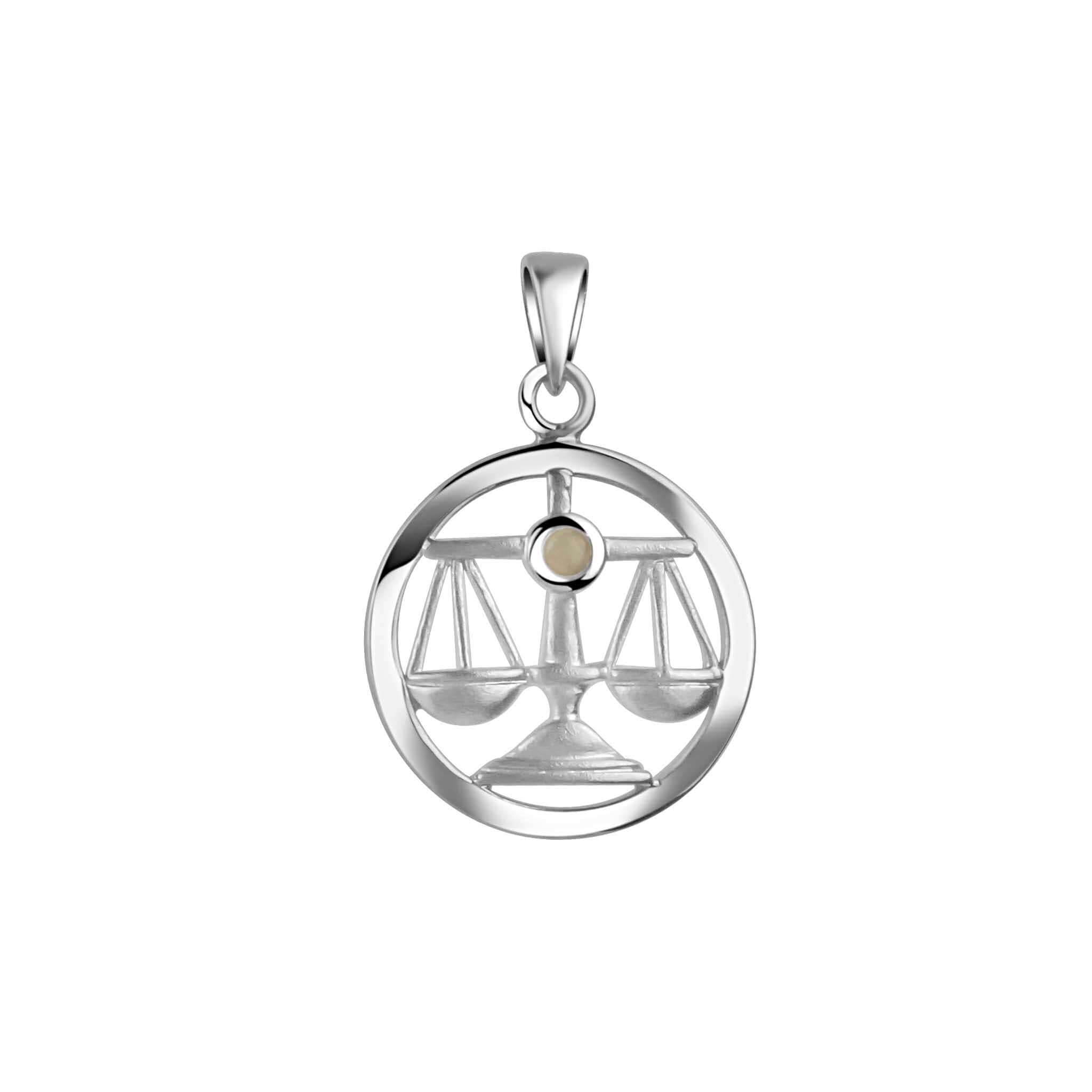 Kettenanhänger VIVANCE "925/- Sterling Silber rhodiniert Sternzeichen Waage Monatsstein", weiß, Schmuckanhänger, Damen, one-size, Silber 925 (Sterlingsilber), 1,1 g, Kettenanhänger