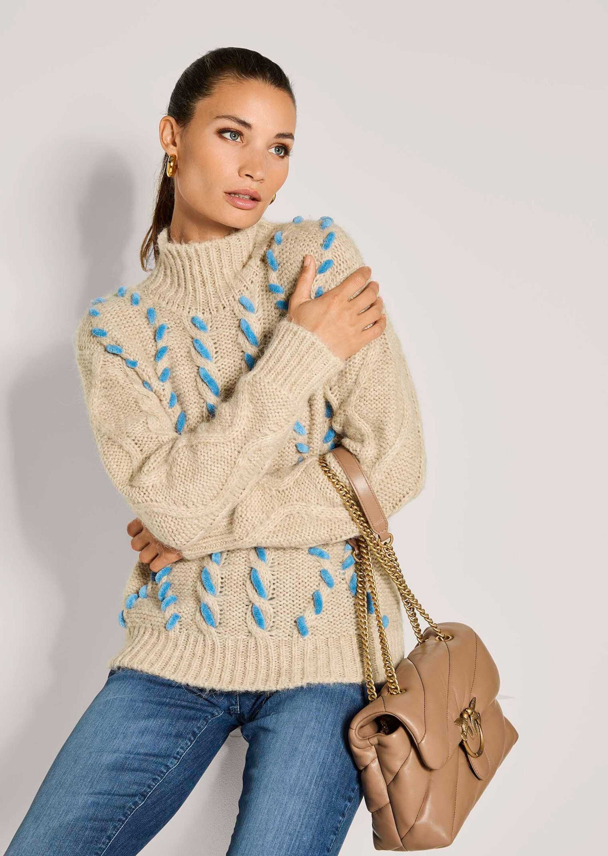 MADELEINE Longpullover »Strickpullover Modischer Grobstrickpullover mit Folklore-Elementen« Mit Zopf- und Rhomben-Muster